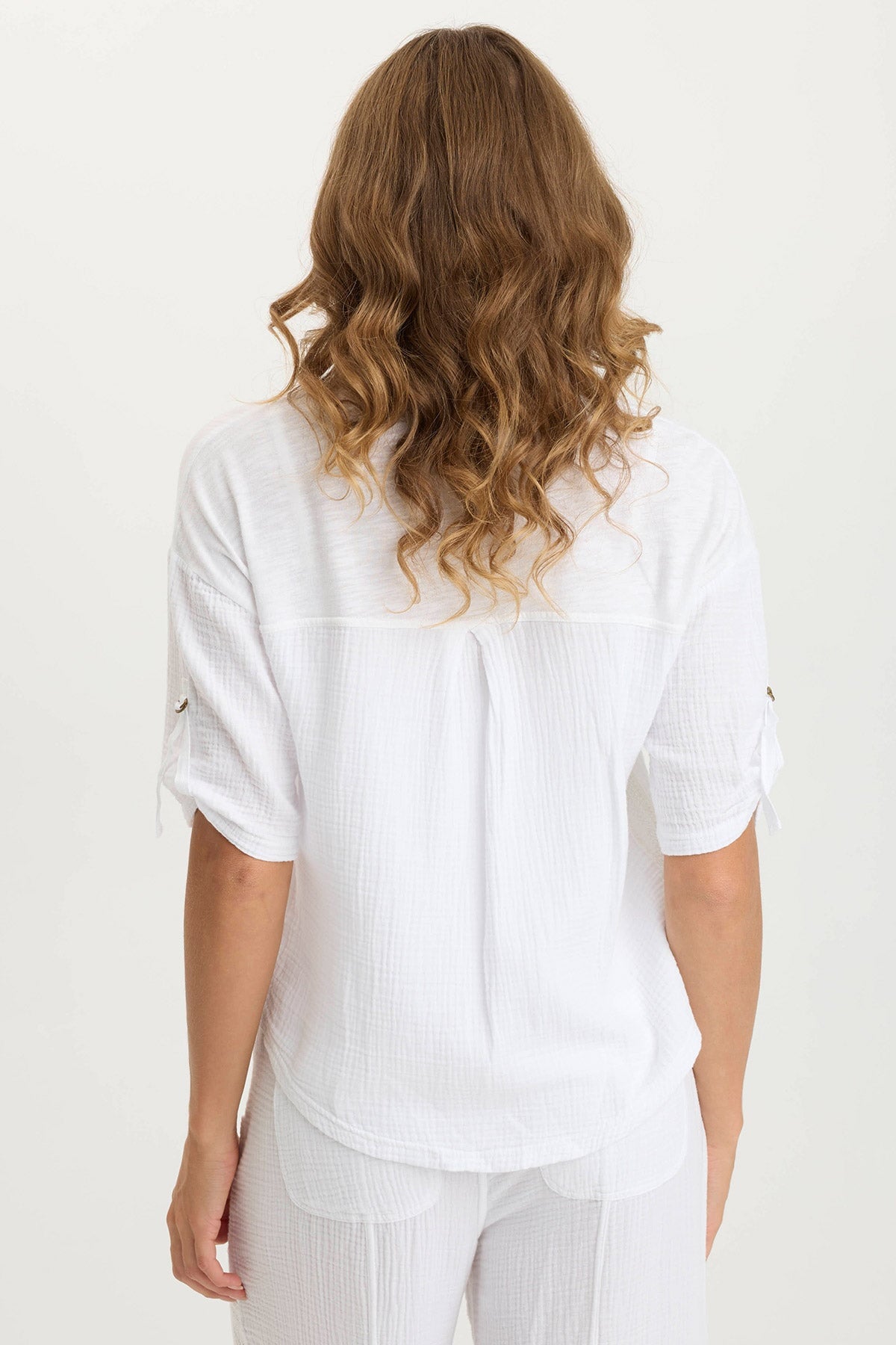 Maurise Women's Gauze Jersey Tabbed Sleeve Snap Up Top - Casual Summer Blouse for Beach, Vacation & Everyday Wear