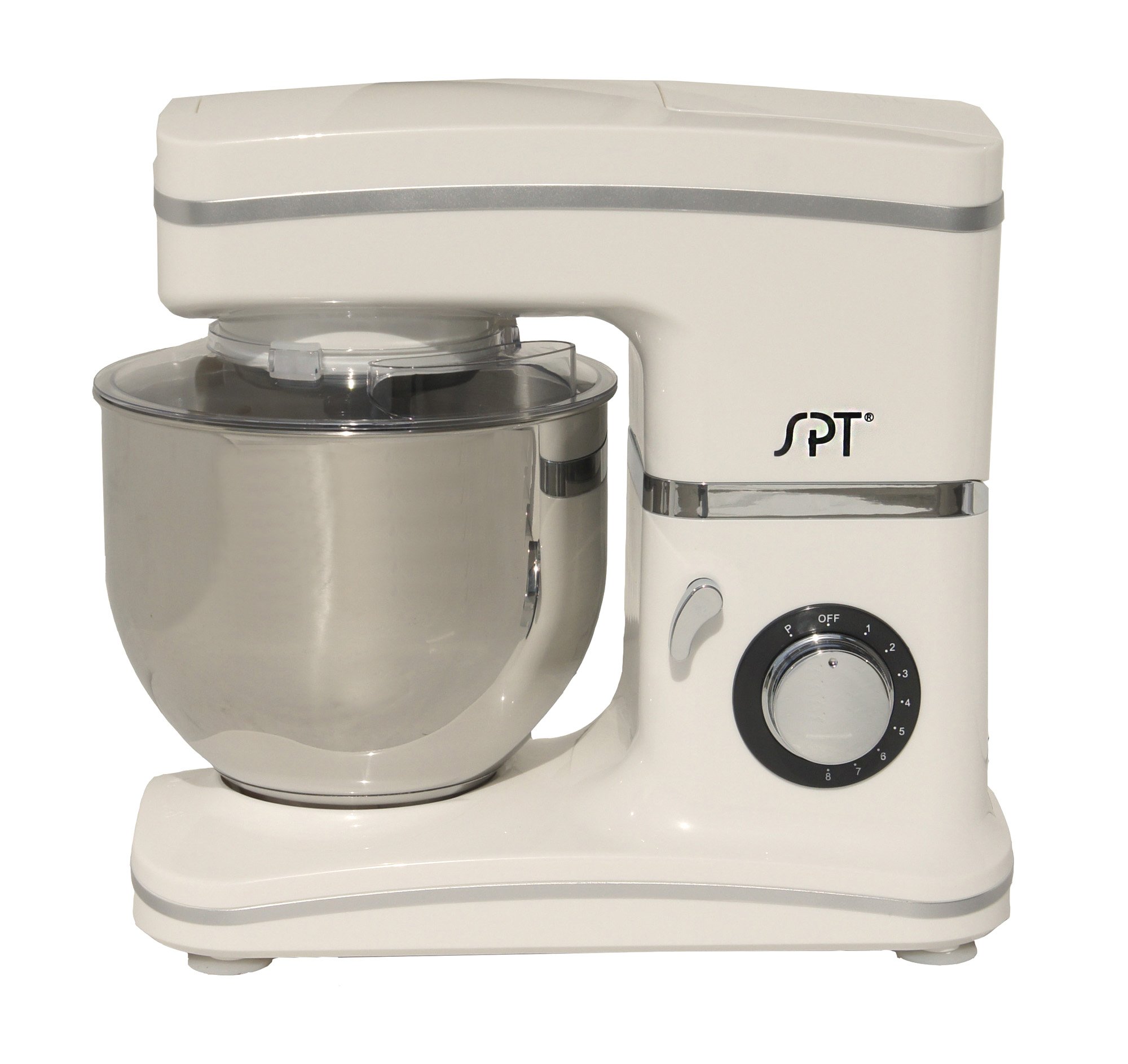 SPT MM-106W 7-Speed Stand Mixer, 5.5QT Stainless Steel Bowl - Powerful 800W Electric Kitchen Mixer for Baking, Dough, Cake, Cookies (White) - Perfect for Home Bakeries, Restaurants & Professional Chefs