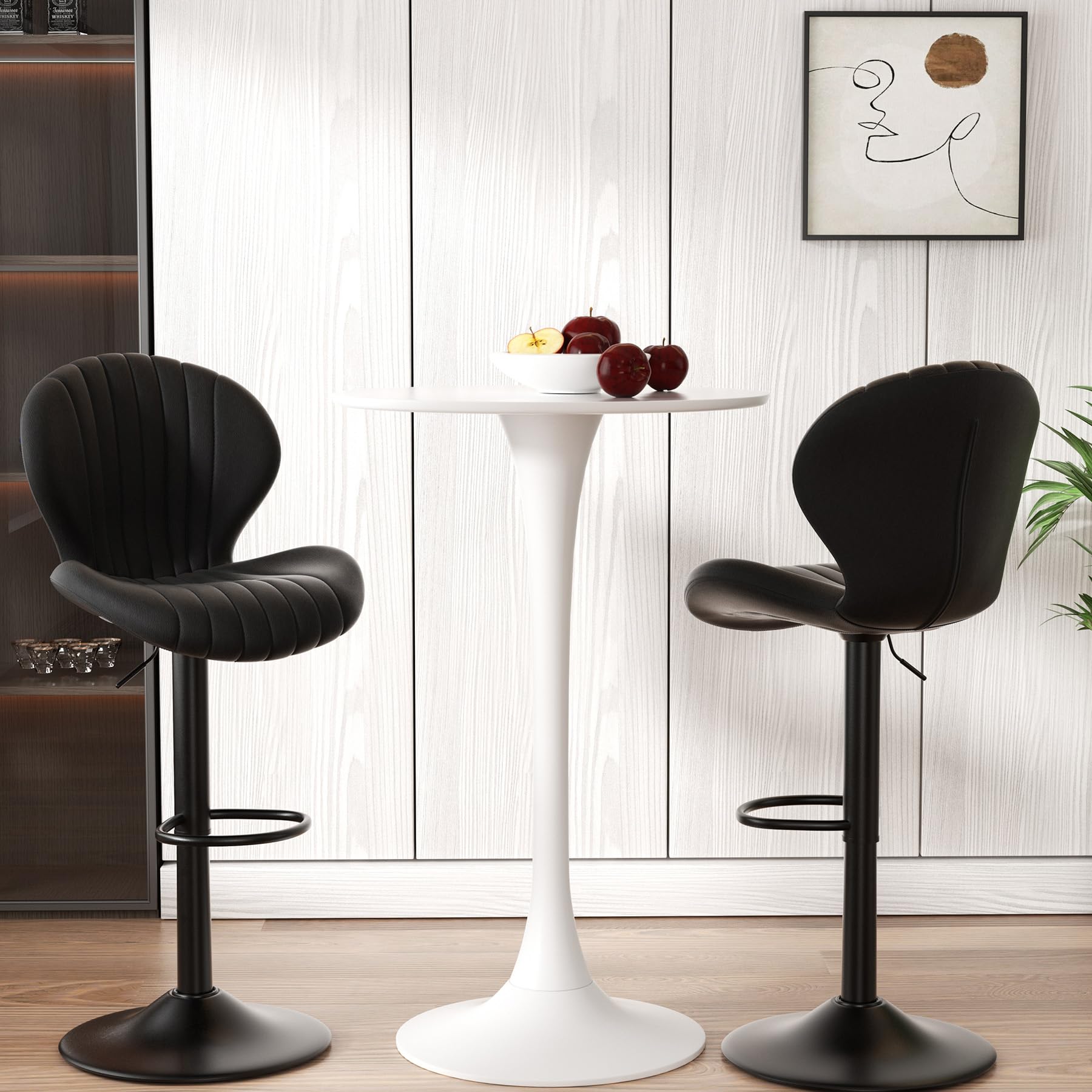 2 Pack Modern Swivel Bar Stools - Counter Height Bar Chairs with High Backrest, Easy 3-5 Minute Assembly for Home Bar, Kitchen Island & Dining Room - Black (Perfect for Entertaining & Small Spaces)