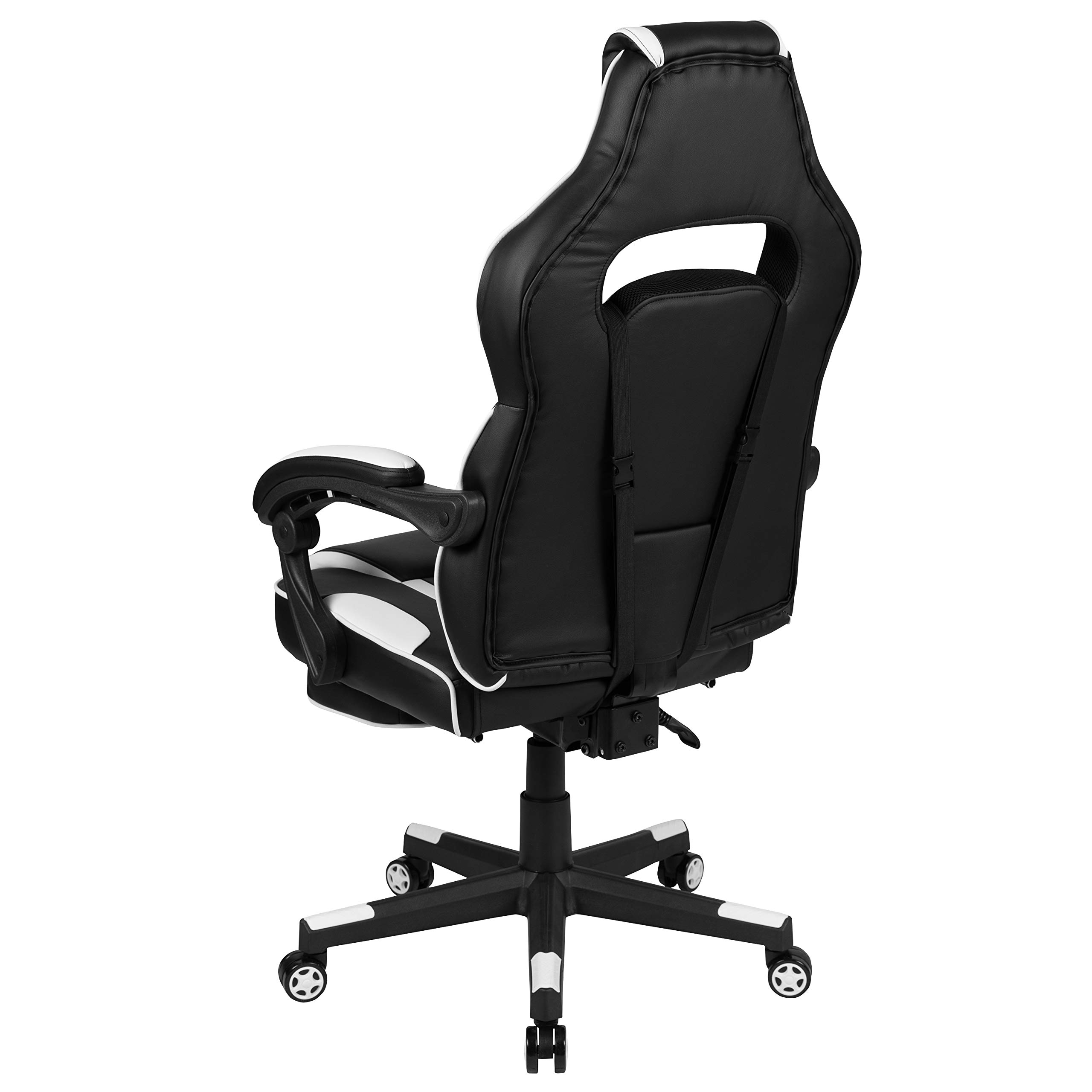 EMMA + OLIVER White Ergonomic Gaming Chair with Adjustable Reclining Back, Armrests, Footrest & Massage Lumbar Support - Perfect for PC Gaming, Office Work & Home Relaxation