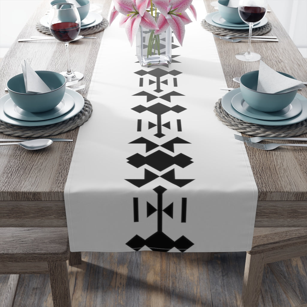 Southwestern Contemporary Table Runner - Cotton & Polyester Blend in White & Black Bohemian Style - Perfect for Dining Tables, Kitchen Islands, and Farmhouse Decor
