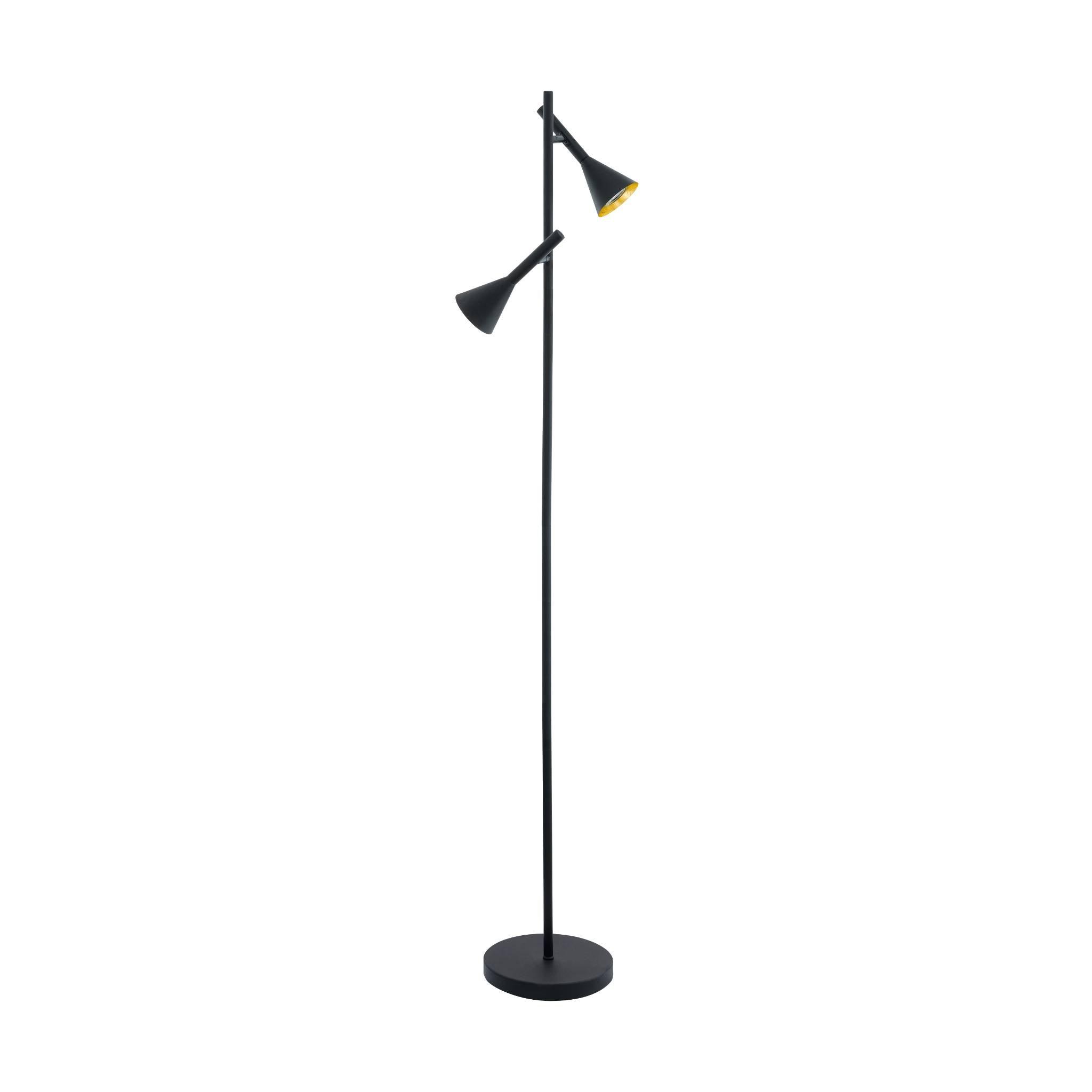 Eglo Cortaderas 2-Light Black & Gold Spotlight Floor Lamp - Modern Adjustable Standing Light for Living Room, Bedroom & Office Decor
