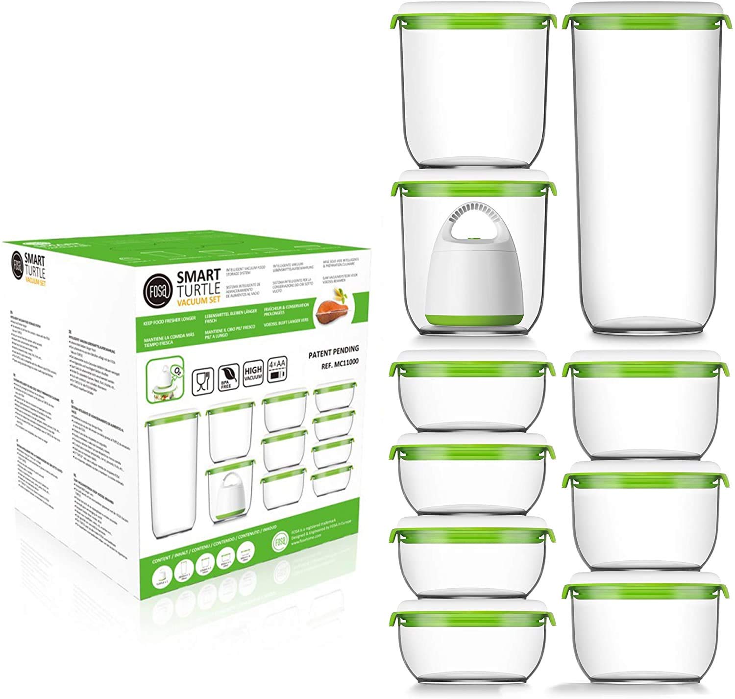FOSA Vacuum Seal Food Storage System - 10 Reusable Airtight Containers with Hand Pump for Freshness | Perfect for Meal Prep, Leftovers & Sous Vide Cooking
