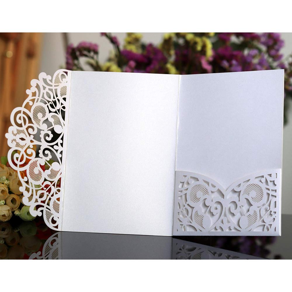 Elegant Lace Flower Hollow Out Wedding Invitation Cards with Blank Inner Sheets - 10 Sets Navy Blue for Wedding, Bridal Shower, Engagement, Birthday & Baby Shower - Perfect for DIY Invitations and Special Events