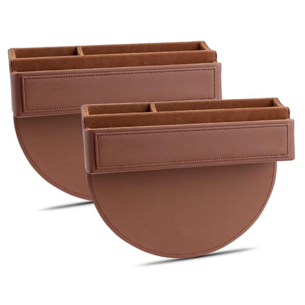 Leather Car Seat Gap Filler Organizer - 2 Pack Brown Storage Box for Phone, Keys, Wallet, Cards & Sunglasses | Perfect for Sedans, SUVs & Trucks | Car Accessories & Interior Organizer