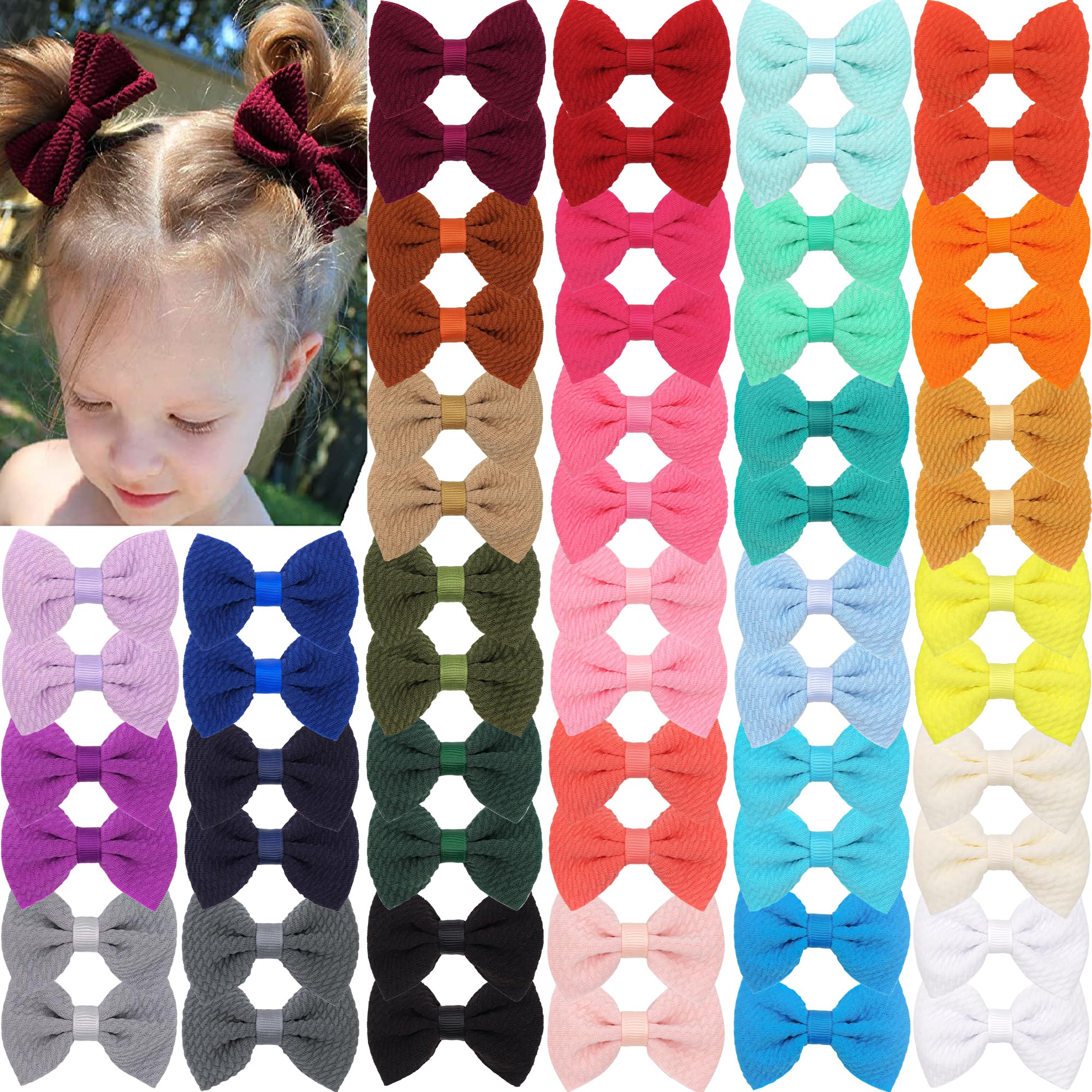 JOYOYO 60Pcs Baby Girls Hair Bows - 2.75 Inch Twill Waffle Fabric Alligator Clips for Toddlers & Kids - Hair Accessories for Pigtails, Bangs & Everyday Styling - Perfect for School, Parties & Photo Shoots