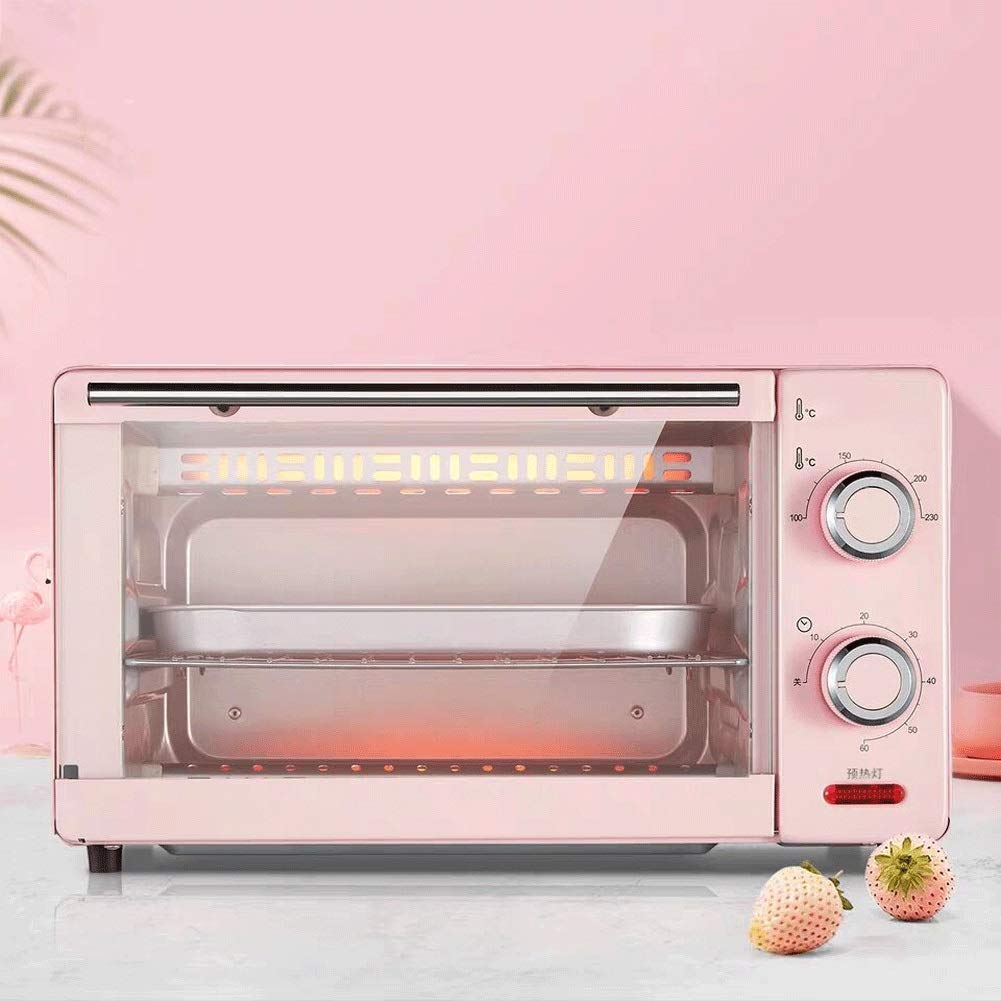 11L Mini Electric Oven with Double Hotplate - 60-Minute Timer & 230°C Temperature Control for Baking, Cooking, Grilling & Roasting | Compact Countertop Oven for Small Kitchens, Dorms & Apartments (Pink)