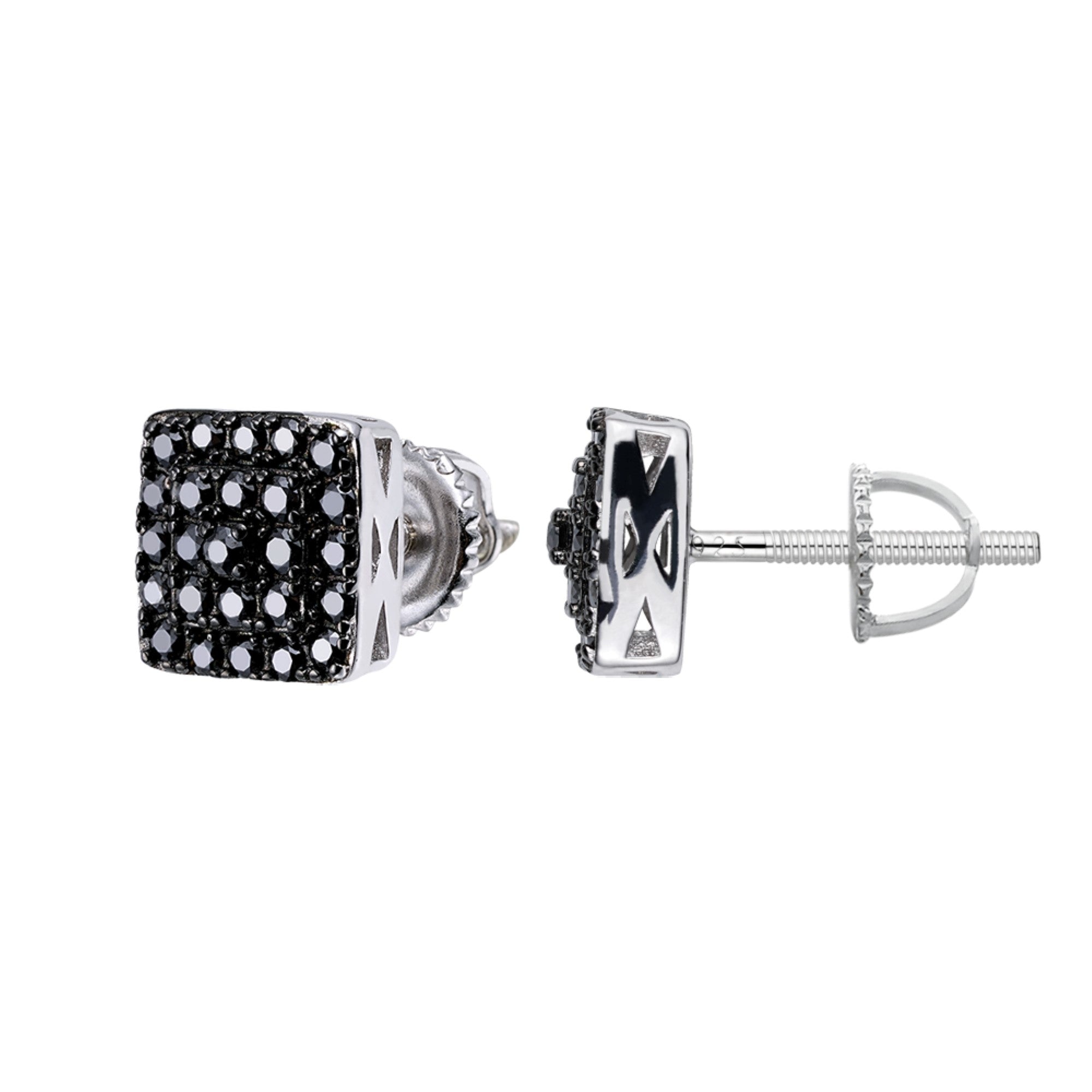 Stunning Sterling Silver Round Black Moissanite Square Diamond Stud Earrings for Women | Hypoallergenic Luxury Jewelry | Perfect for Weddings, Parties & Special Occasions