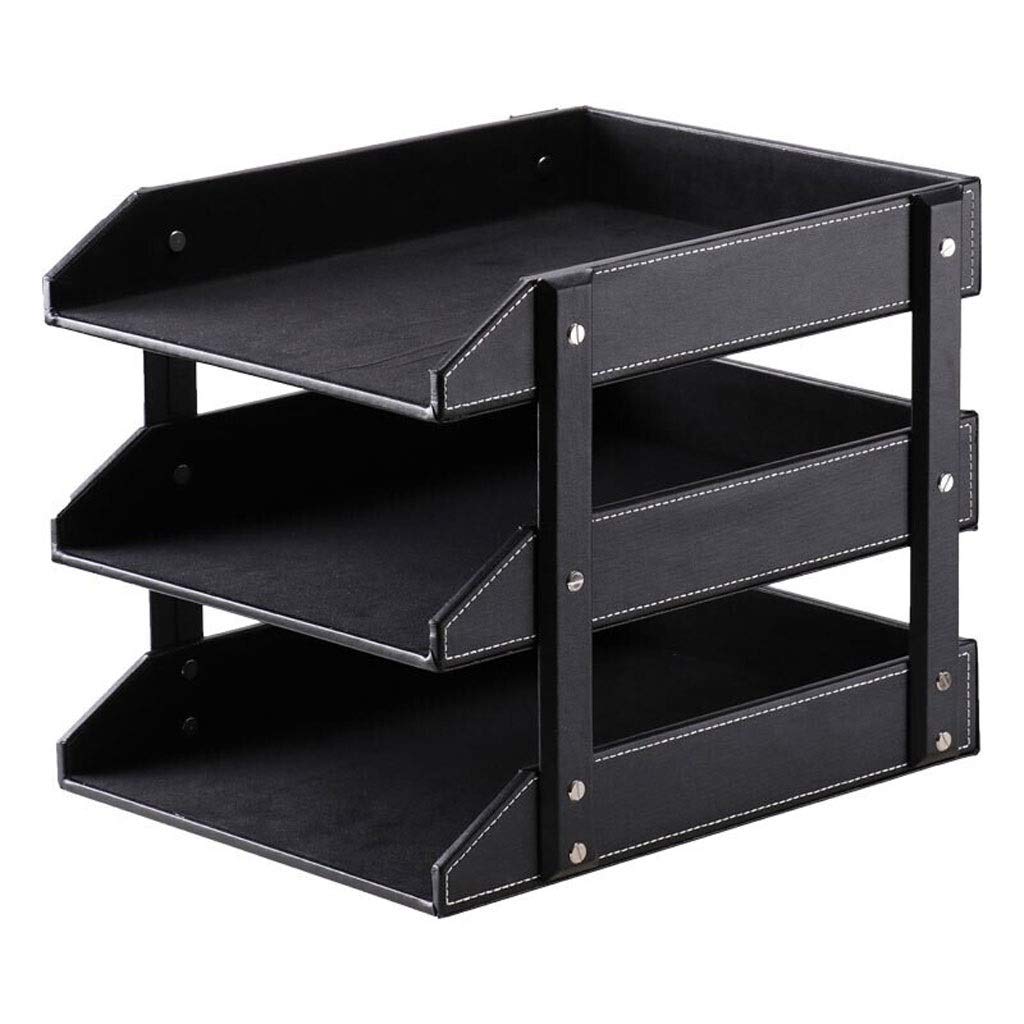 Premium Leather File Holder & Desk Organizer - 2-Tier & 3-Tier Office File Storage Rack for Documents, Folders, Papers - Black/Brown Business File Sorter for Home, School & Office Organization (Perfect for Workspace Decluttering & Productivity)