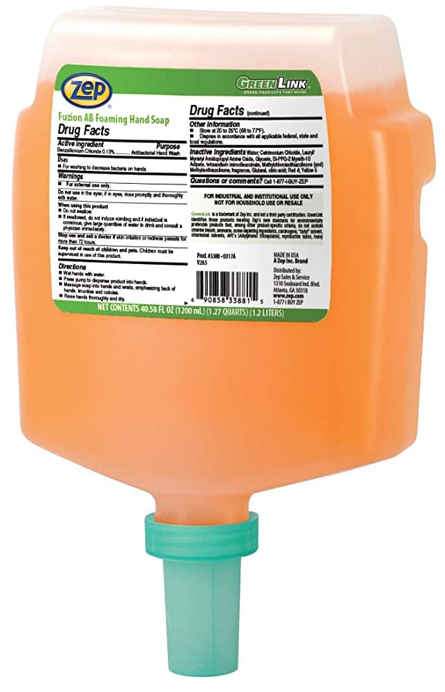 Zep Fuzion Antibacterial Foaming Hand Soap Refill, 4-Pack (338816) | General Purpose Hand Cleaner for Kitchen, Bathroom & Office | Dispenser Sold Separately