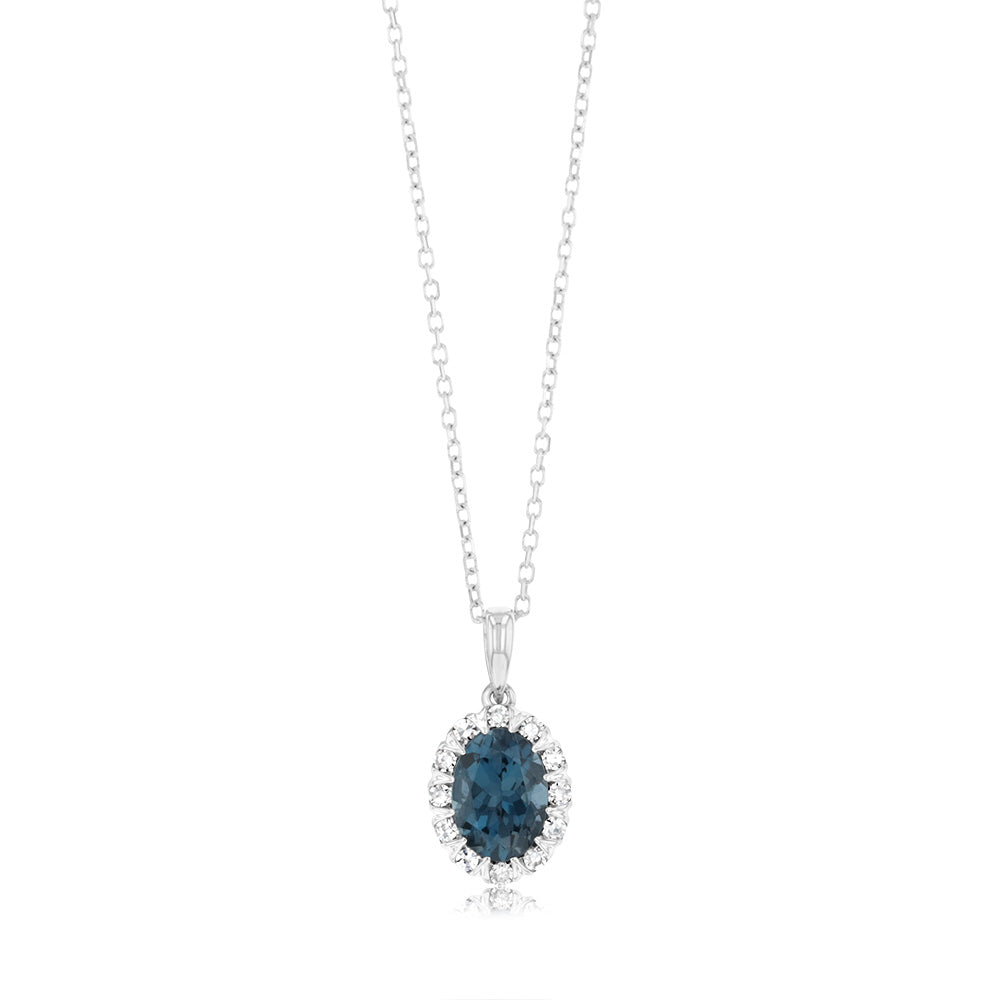 0.90 Carat London Blue Topaz & Diamond Pendant Necklace - 45cm 9ct White Gold Chain - Elegant Jewelry Gift for Women, Perfect for Weddings & Special Occasions