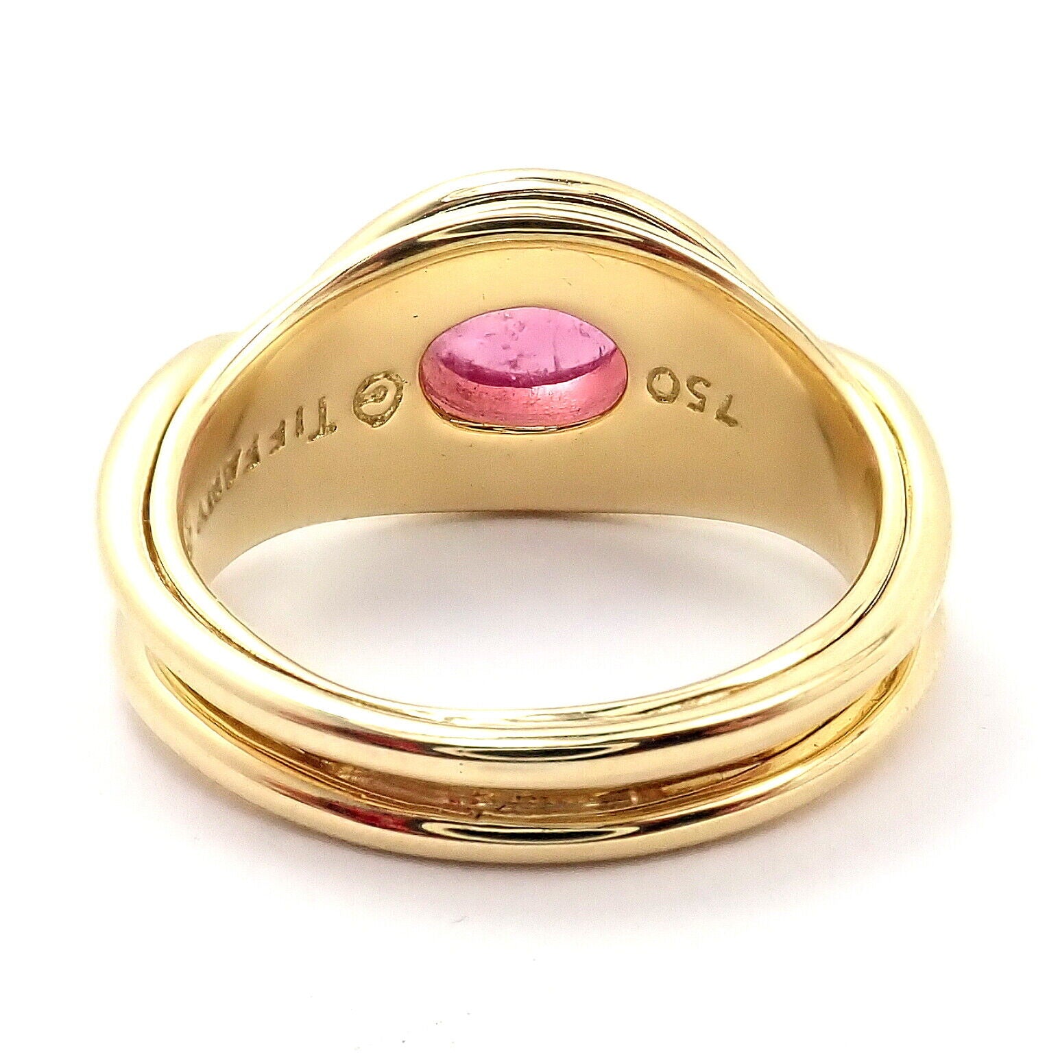 Authentic Tiffany & Co 18K Yellow Gold Pink Tourmaline Cabochon Band Ring - Rare Vintage Jewelry for Women, Perfect Gift for Anniversary, Engagement & Special Occasions