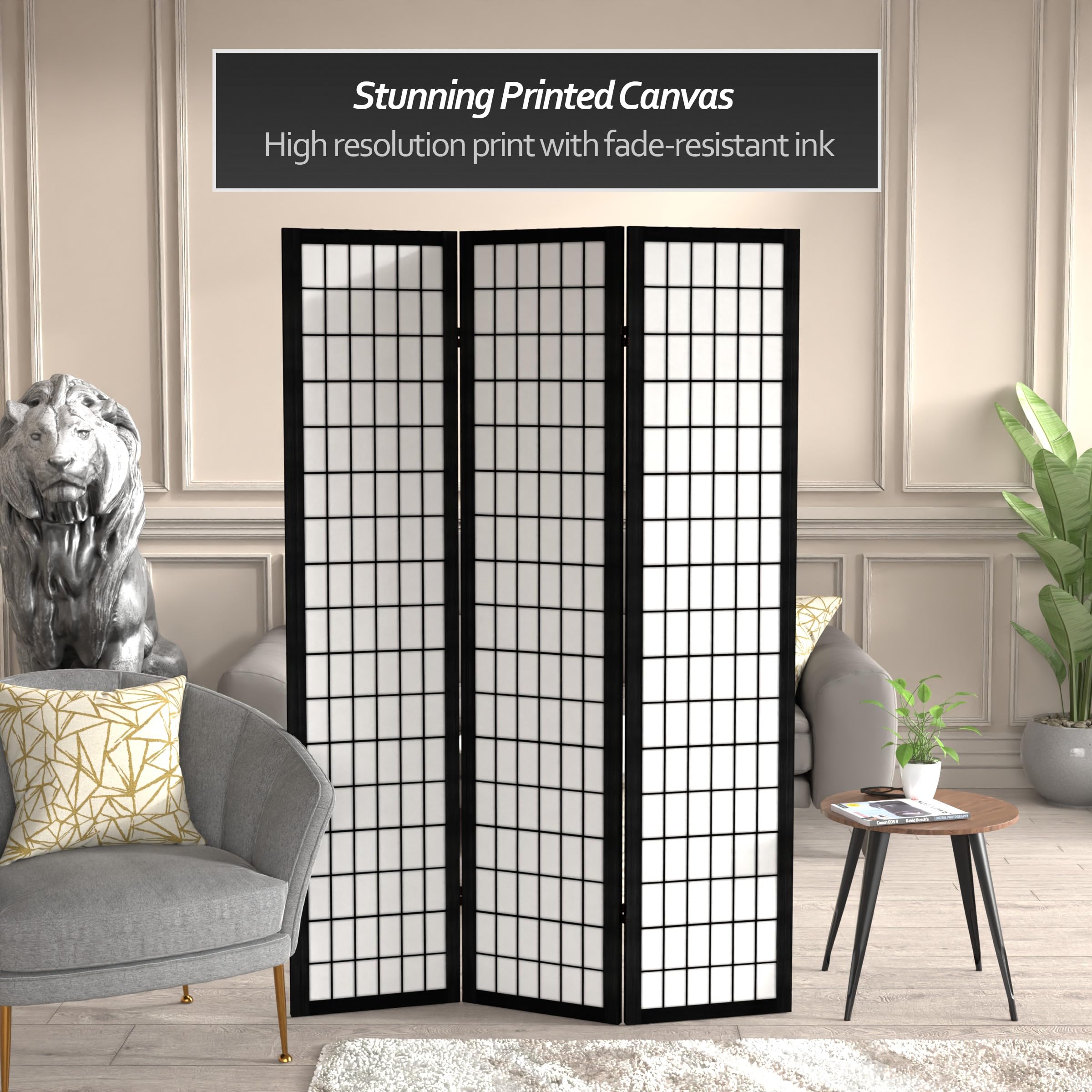 6 ft Tall Red Lantern Canvas Window Pane Black Room Divider - 3 Panel Folding Screen for Home, Office & Event Decor | Privacy Partition, Indoor/Outdoor Use