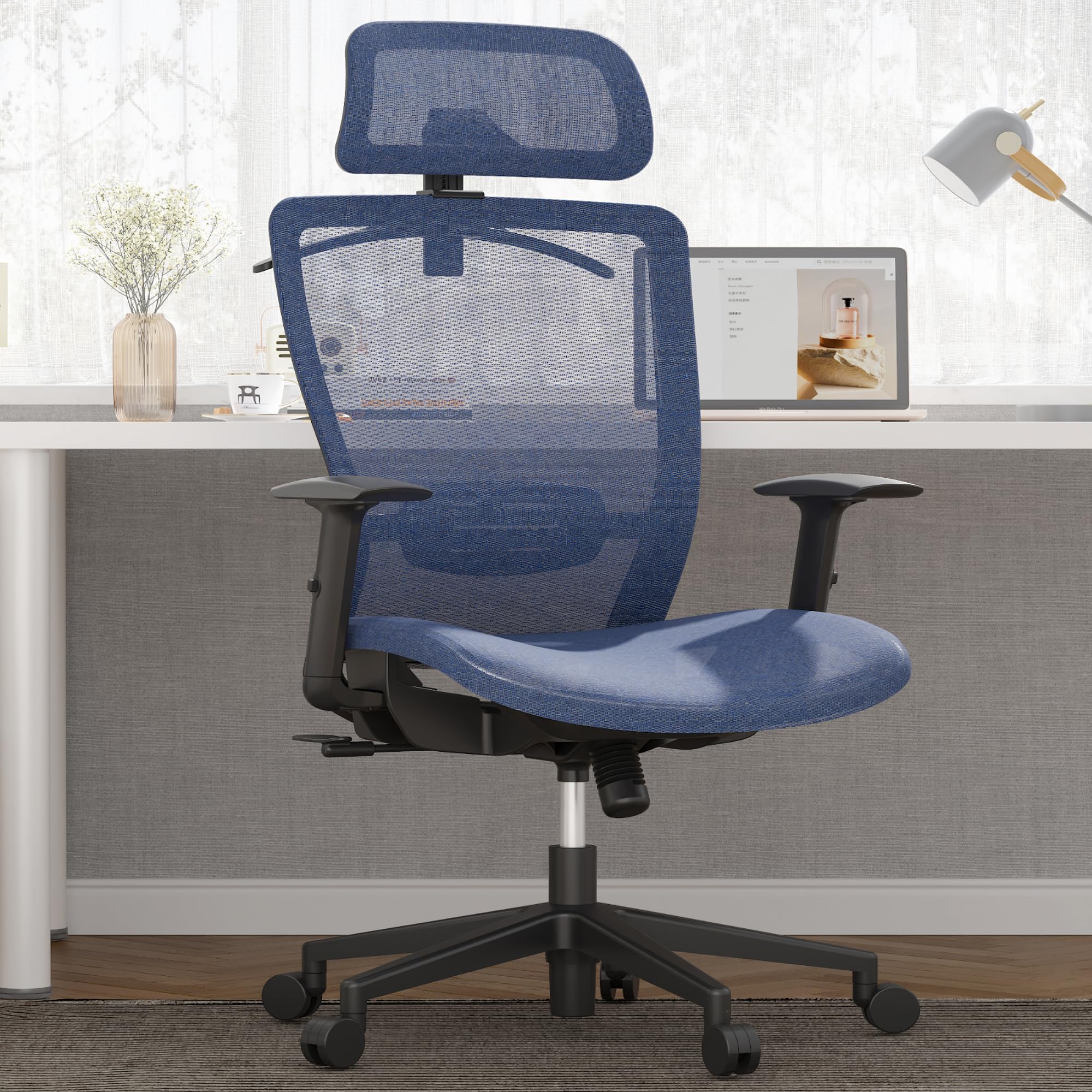 FLEXISPOT Big and Tall Office Chair - Ergonomic Mesh Desk Chair with Sturdy Base & Lumbar Support - Adjustable Home Office Chair for Long Hours Work - Perfect for Professionals & Gamers (Blue)