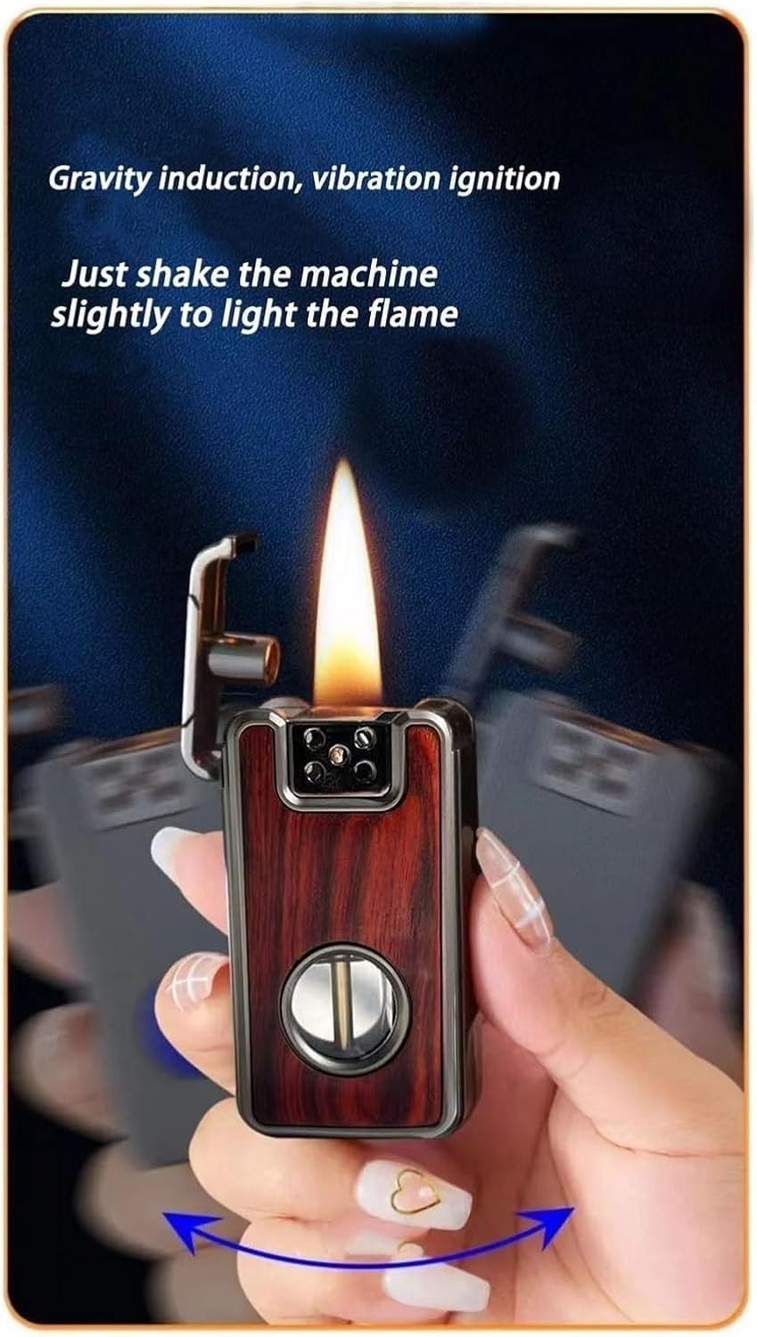 Vintage Windproof Kerosene Lighter with Voice Activation & Wood Inlay - Adjustable Soft Flame, Visible Oil Tank, Reusable Metal Lighter - Perfect Gift for Men, Camping, Hiking & Outdoor Adventures