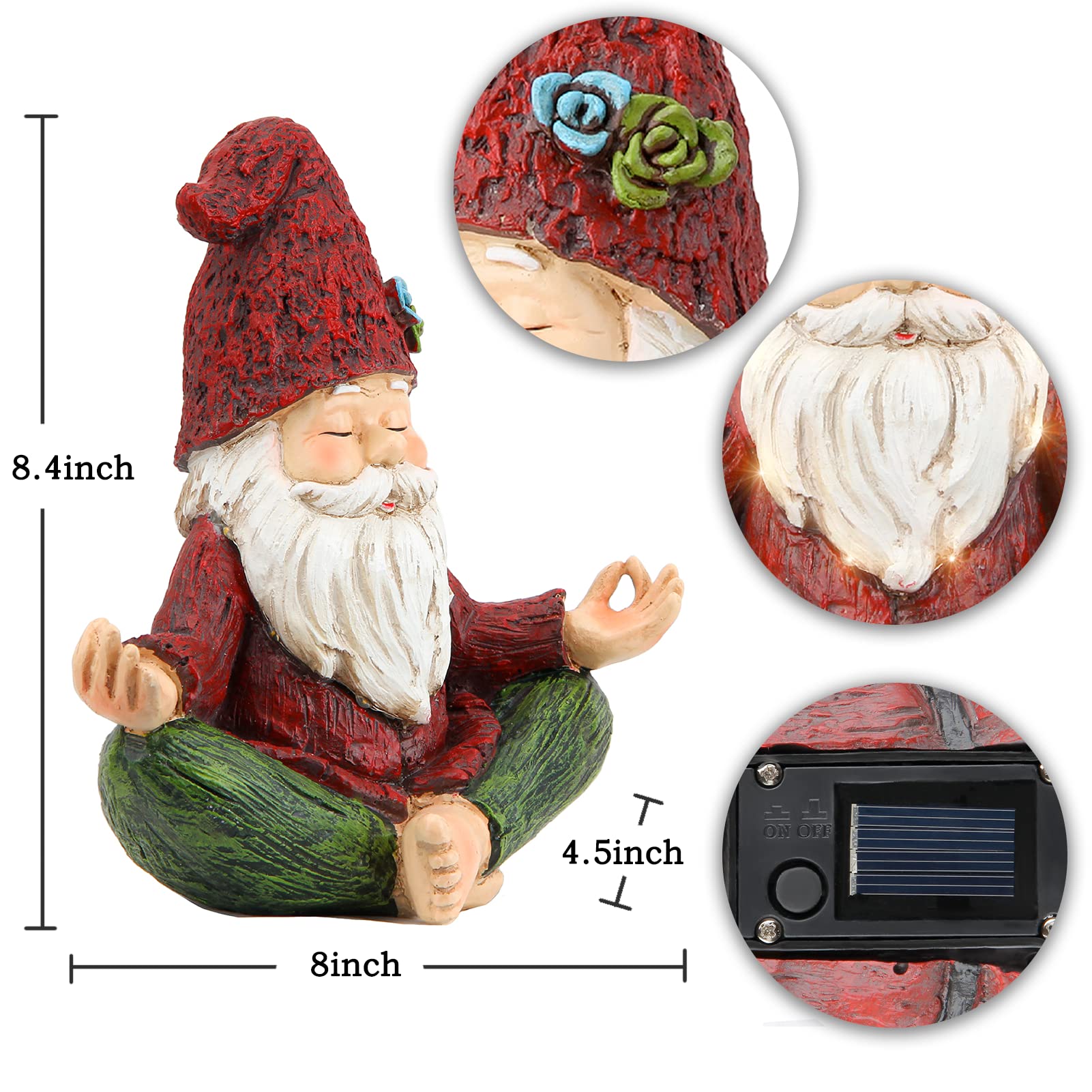 Solar-Powered Yoga Gnome Statue - Outdoor Garden Decor with LED Lights, Yoga Pose Gnome Figurine for Patio, Lawn & Yard - Perfect for Zen Gardens, Meditation Spaces & Whimsical Outdoor Decor