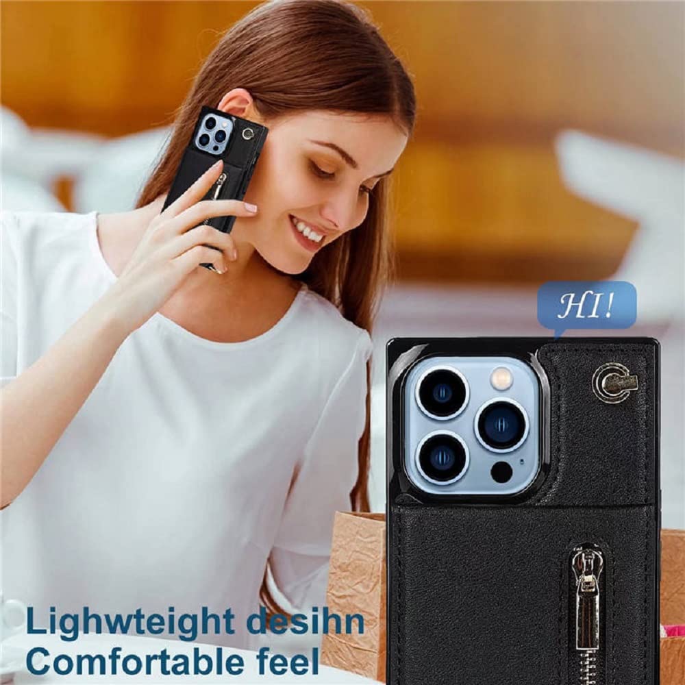 iPhone 13 Pro & Pro Max Leather Wallet Case - Premium Flip Cover with Zipper, Full Protection Crossbody Phone Purse - Perfect for Travel, Shopping & Everyday Use