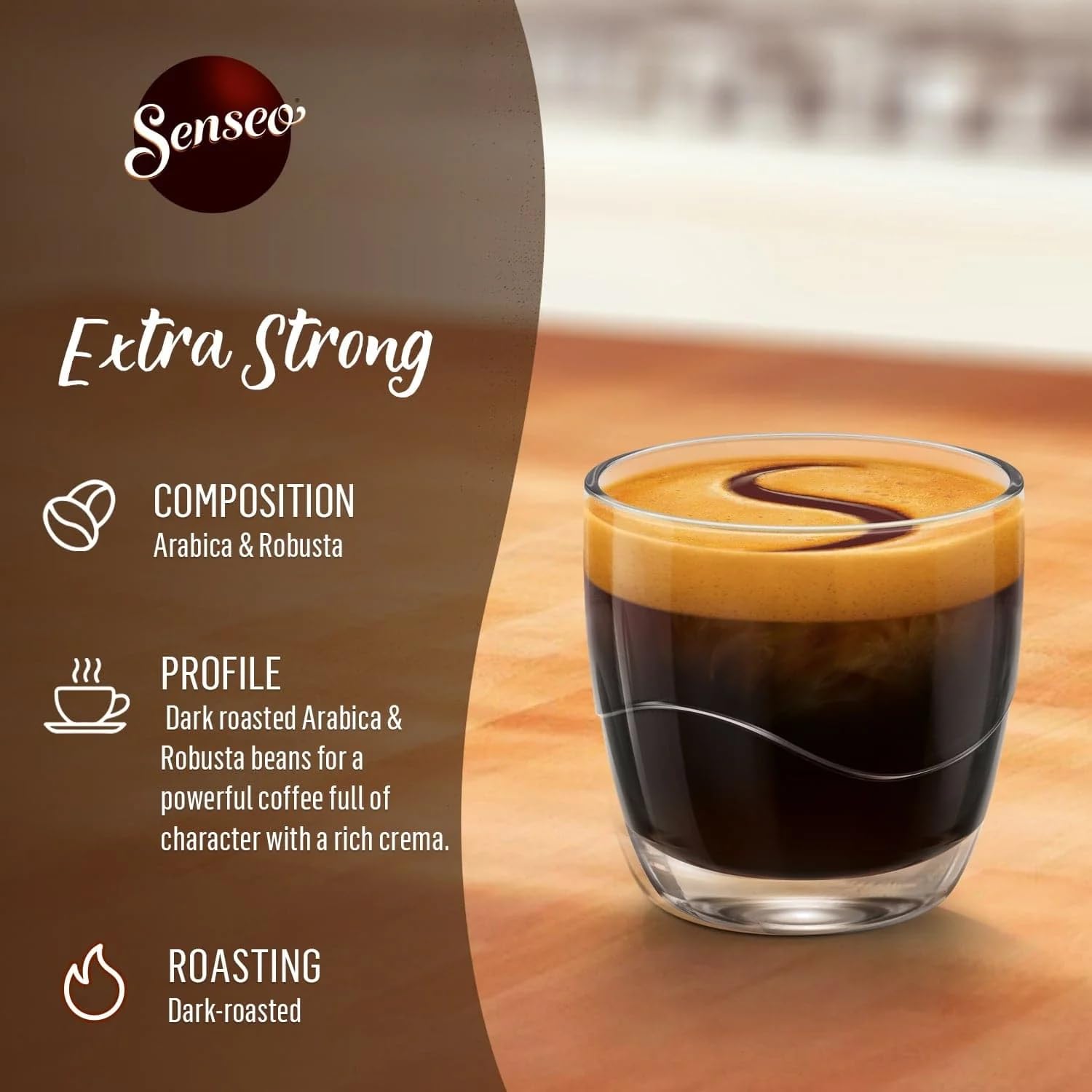 Senseo Extra Strong Dark Roast Coffee Pods, 48 Count (Pack of 10) - Single Serve Coffee Pods Compatible with Senseo Coffee Machines - Eco-Friendly Compostable Pods for Hot, Iced & Cold Brew Coffee - Perfect for Home, Office or Travel Use