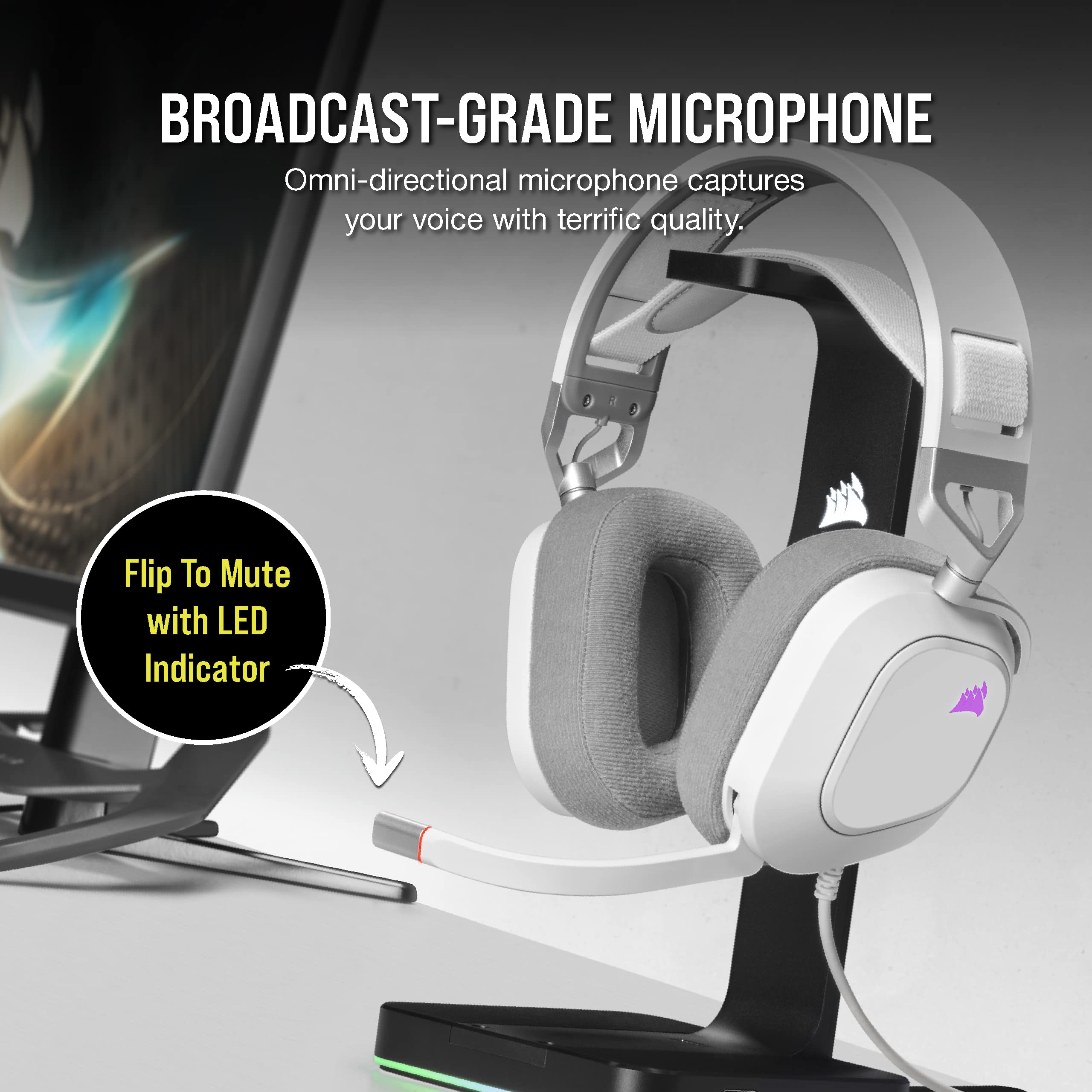 Corsair HS80 RGB USB Premium Gaming Headset with Dolby Audio 7.1 Surround Sound - Broadcast-Grade Mic, Memory Foam Earpads, Hi-Fi Sound for PC, PS5, Xbox - White | Perfect for Competitive Gaming & Streaming