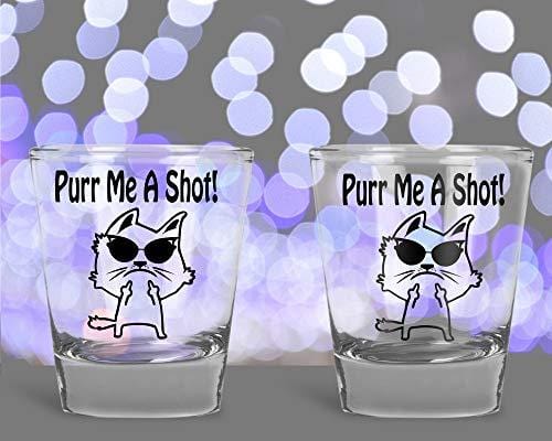 Funny Cat Shot Glasses Set of 2 - Humorous Middle Finger Cat Design for Cat Lovers - Perfect for Parties, Gifts & Wine Tasting