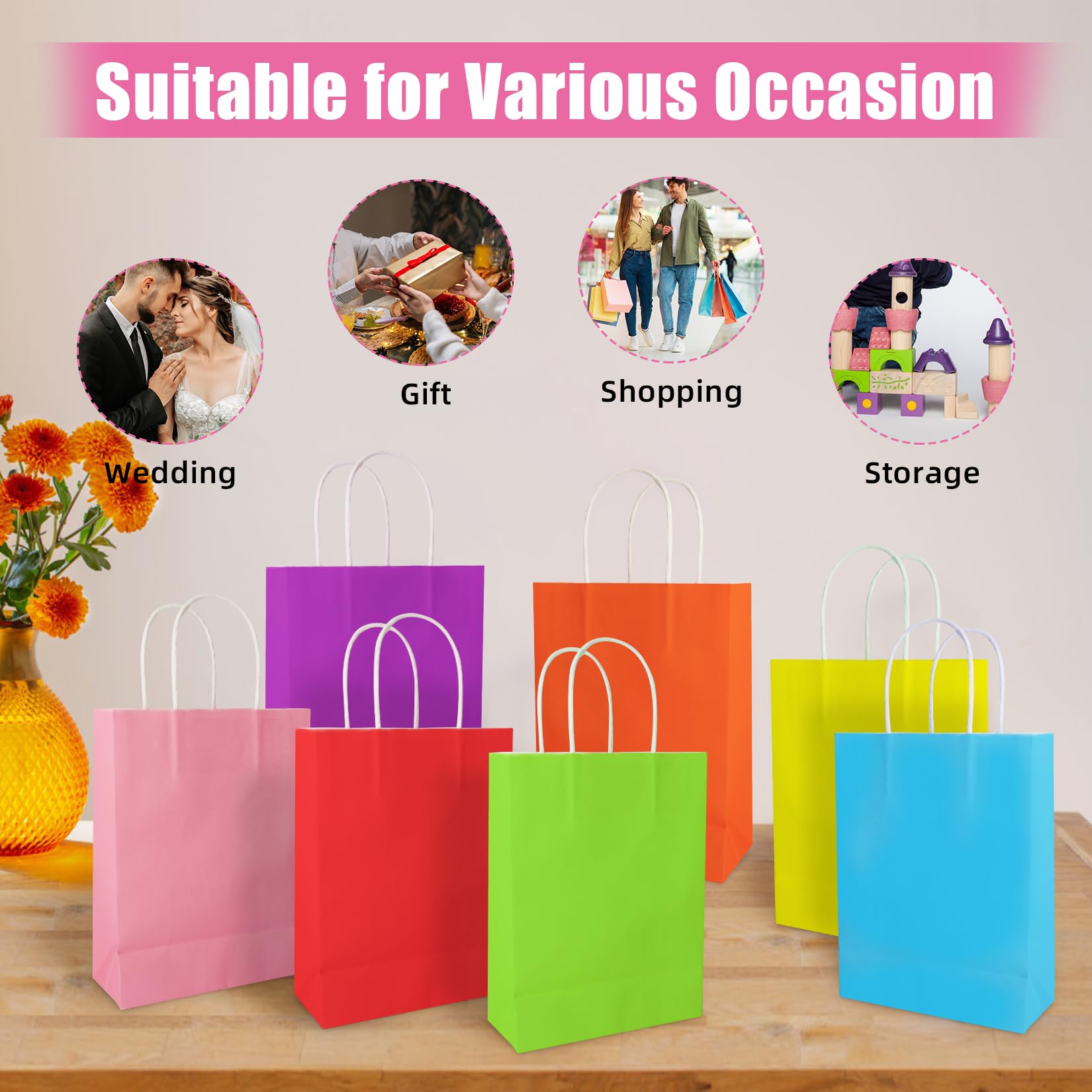 10-Pack Kraft Paper Gift Bags with Handles 8.6x6.3x3.15 Inches - Orange Small Party Favor Bags Bulk for Candy, Goodies & Retail - Perfect for Christmas, Birthday, Wedding & Party Favors | Great for Holiday Gifting, Classroom Treats & Baby Shower Favors