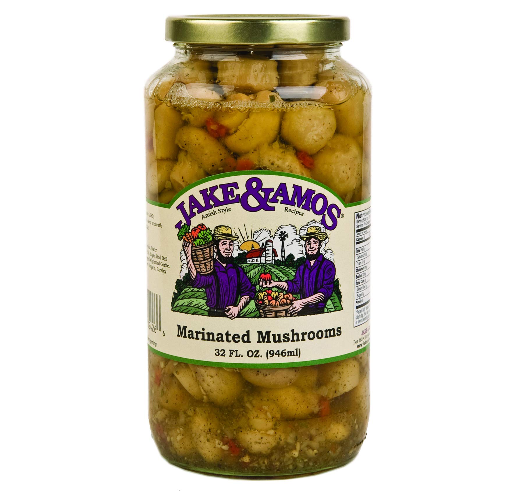 Jake & Amos Marinated Mushrooms - 2 Pack (32 oz Quart Jars) - Gourmet Italian-Style Mushrooms for Salads, Charcuterie Boards & Antipasto Platters