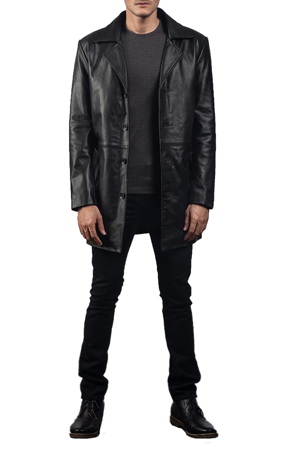 Premium Black Cowhide Leather Trench Coat for Men - Genuine Leather Jacket | Classic Outerwear for Business, Dating & Formal Occasions