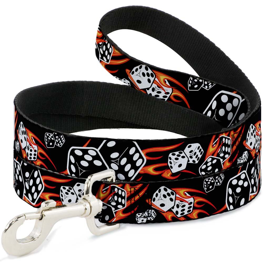 Buckle-Down Pet Leash for Dogs - 4FT Flaming Dice Pattern, 1.5 Inch Wide Heavy Duty Nylon - Perfect for Walking, Training & Outdoor Adventures