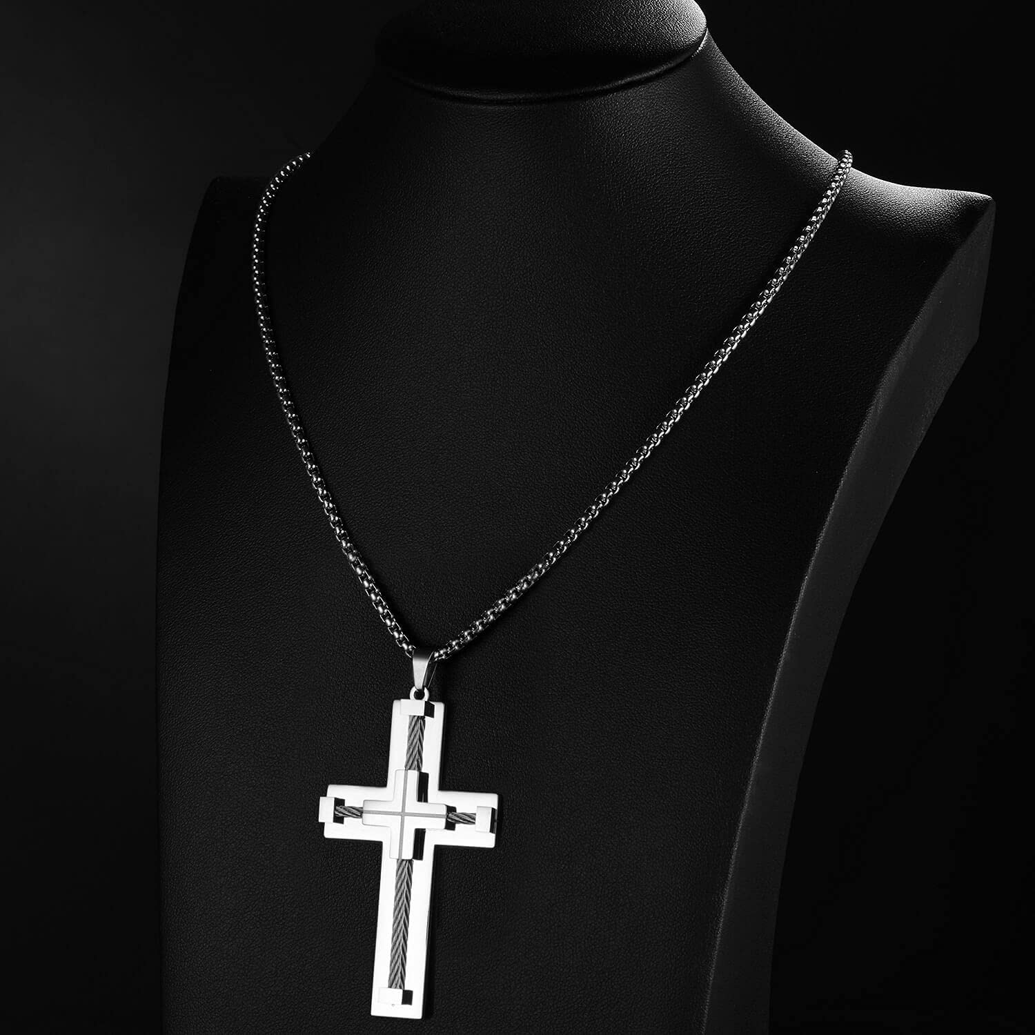 Stainless Steel Gold Cross Necklace for Men - Large White Gold Pendant with Gift Box - Perfect for Gifts, Church, Weddings & Everyday Wear