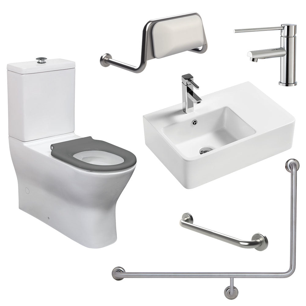 Fienza Delta CARE4RL & CARE4RR Accessible Care Kit with 90° Right Hand Rail - Ideal for Elderly & Disabled Bathroom Safety & Mobility Assistance