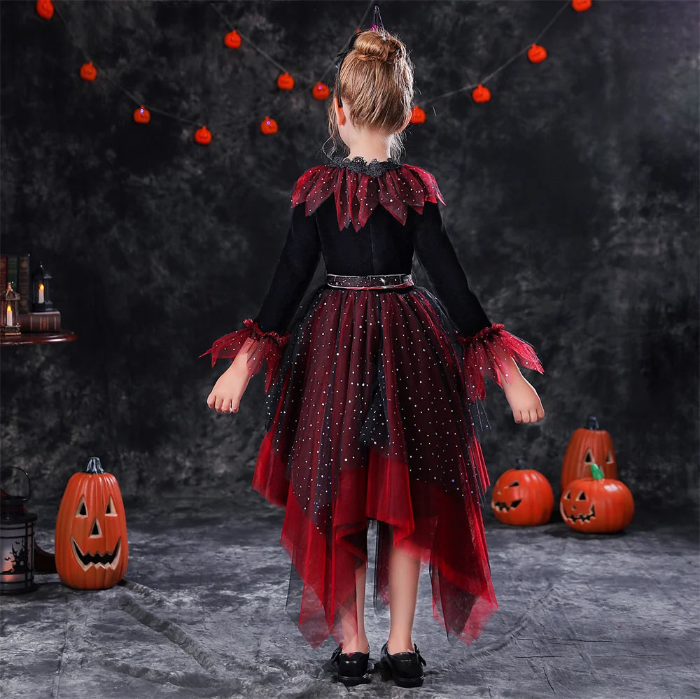 Baby Girls Halloween Witch Vampire Princess Costume Dress for Kids - Cute Toddler Halloween Outfit for Trick or Treating, Dress Up & Photo Shoots