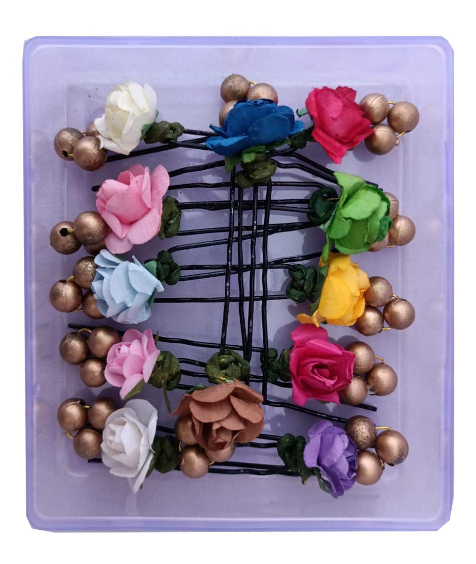12Pcs Rose Flower Bun Juda Pins for Women & Girls - Cute Multicolor Hair Clips for Braids, Ponytails & Updos - Perfect for Weddings, Parties & Daily Styling