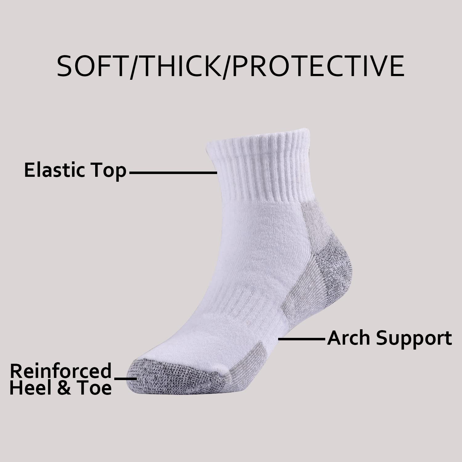 EPEIUS Kids Boys Girls Cushioned Athletic Socks - 6 Pack Thick Cotton Quarter Socks for Sports Running (4-14 Years) - Perfect for School PE, Soccer Practice & Daily Play