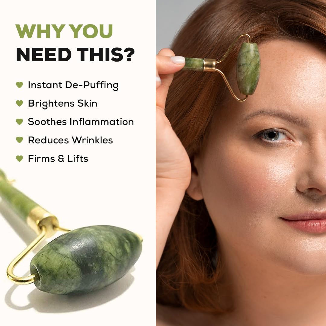 Multibrite Jade Roller - Natural Jade Facial Massage Tool for Skin Care | Reduces Puffiness, Wrinkles & Dark Circles | Eye & Neck Massager | Perfect for Morning Routine & Nighttime Skincare