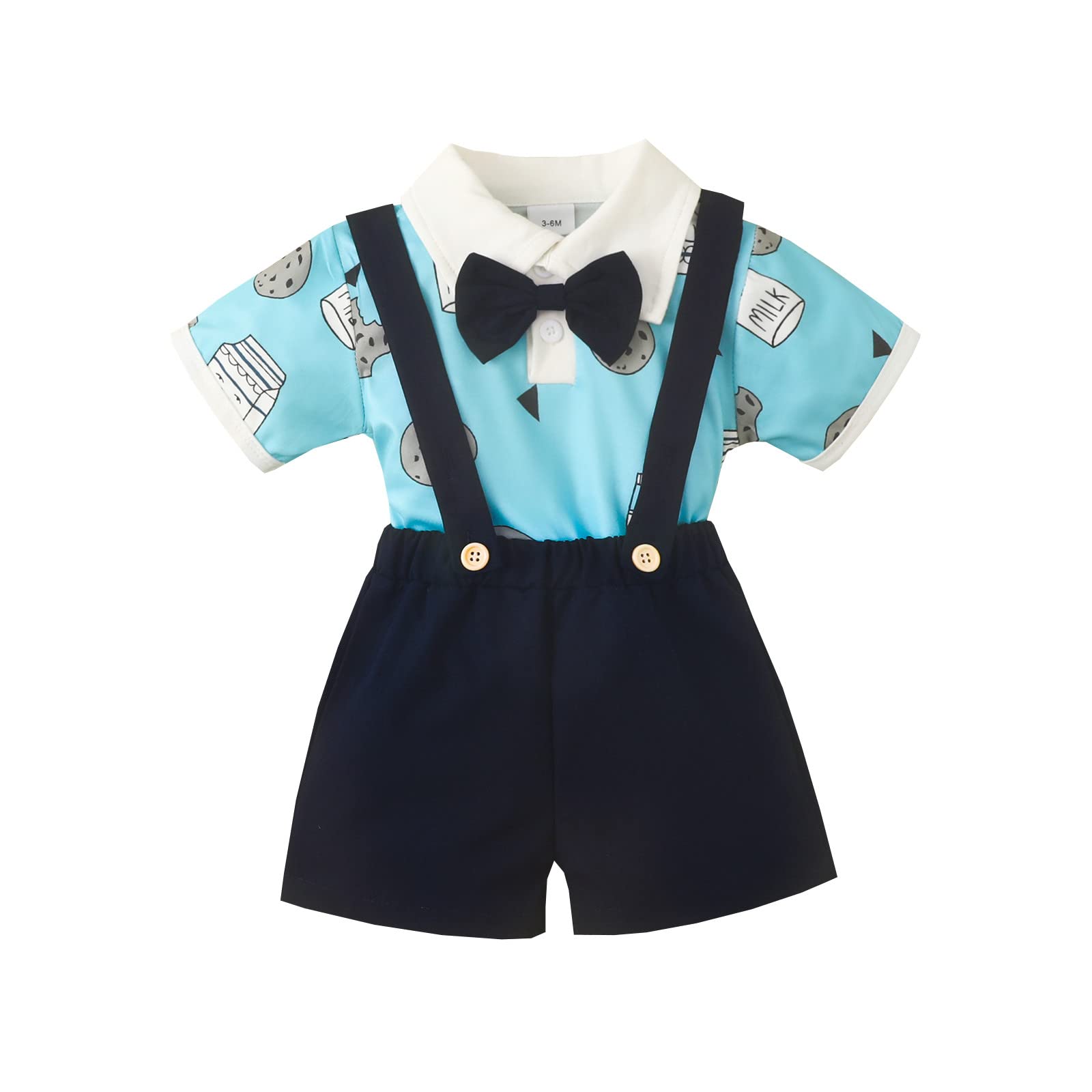Baby Boy Summer Outfits - Short Sleeve Cartoon Print Bow Tops & Rompers for Infants 9-12 Months | Perfect for Playdates, Beach Trips & Family Photos