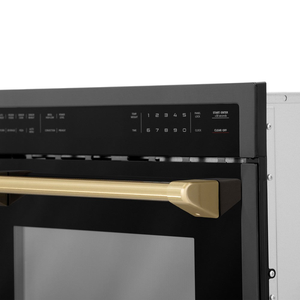 ZLINE Autograph Edition 24-Inch Built-In Convection Microwave Oven - 1.6 cu ft Capacity, Black Stainless Steel with Champagne Bronze Accents (MWOZ 24 BS CB) - Perfect for Modern Kitchens & Small Spaces