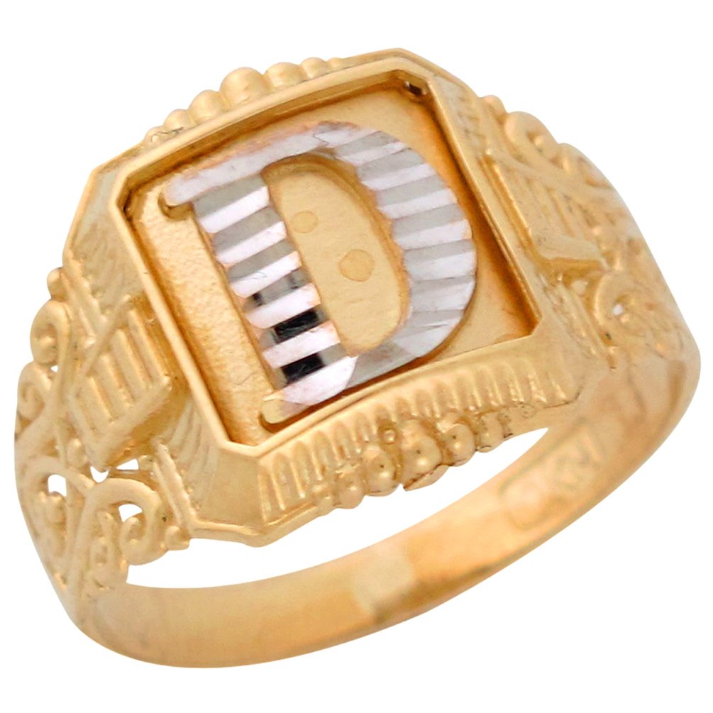 10K Two-Tone Gold Antique Filigree Initial Letter D Ring for Men - Vintage Jewelry Liquidation - Perfect for Gifts, Weddings & Special Occasions