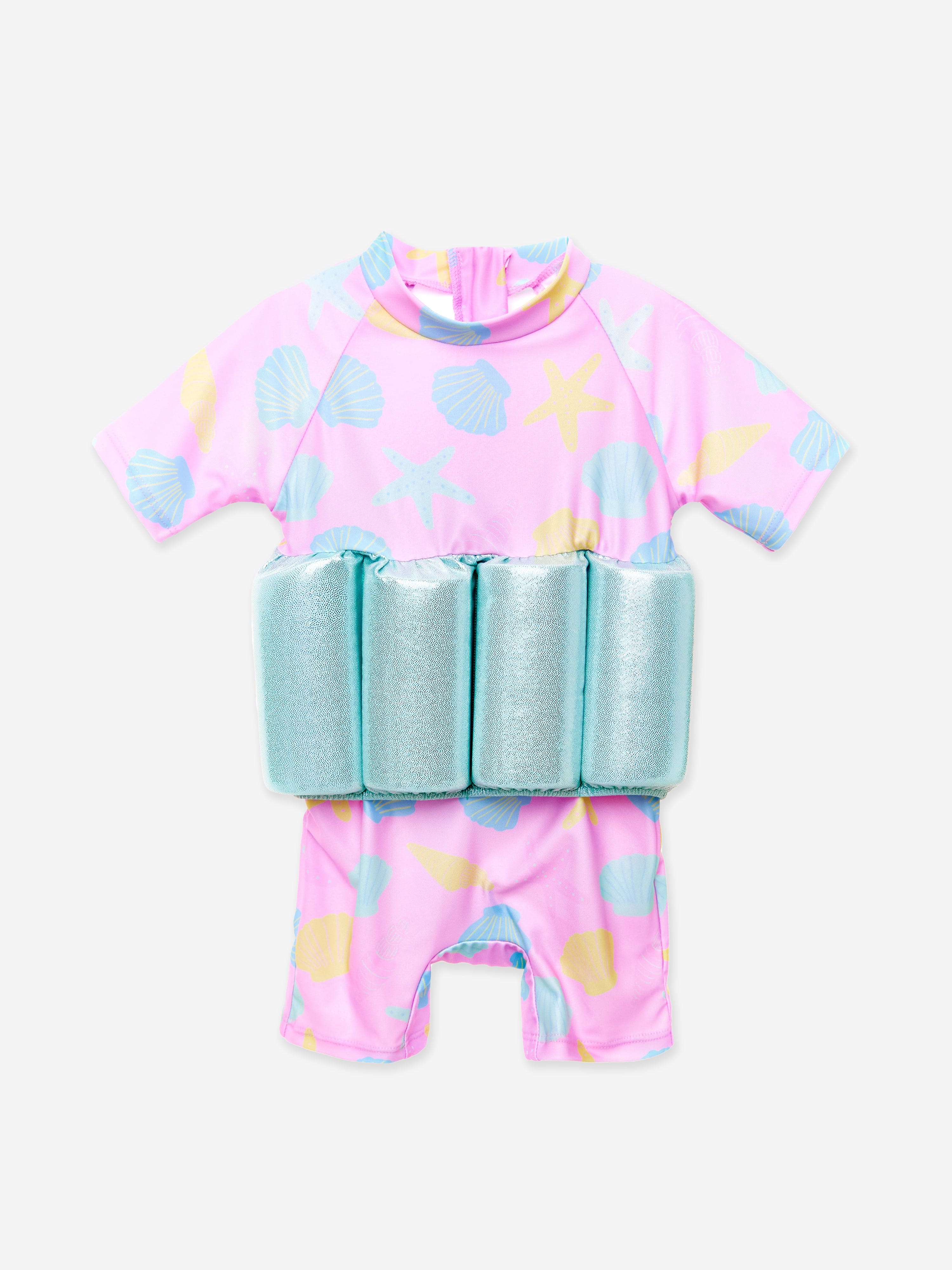 UPF50+ Pink Baby Girls Seashell Float Suit - Sun Protection Swimwear for Toddlers & Infants - Perfect for Beach, Pool & Summer Water Play
