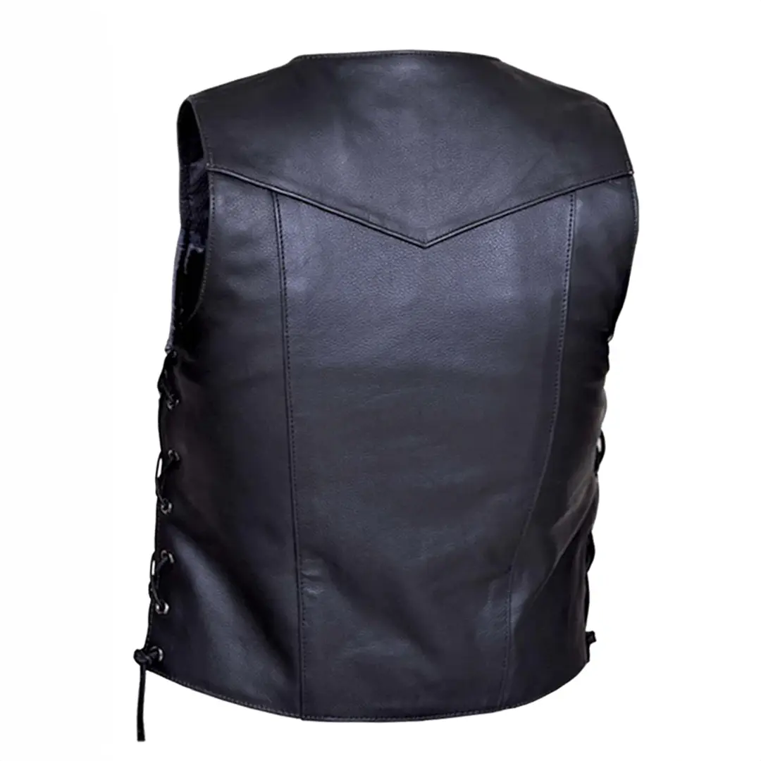 Open Road Men's 10 Pocket Leather Vest - Stylish Biker Jacket for Motorcycle Riding & Outdoor Adventures
