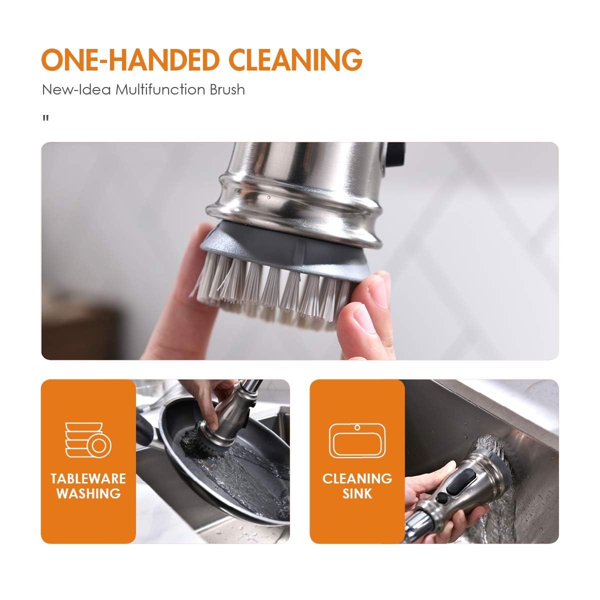 APPASO Brushed Nickel 3-Hole Kitchen Faucet with Pull Down Sprayer - High Arc Stainless Steel Sink Faucet with Soap Dispenser & Separate Handle - Perfect for Modern Kitchens & Restaurant Prep Stations