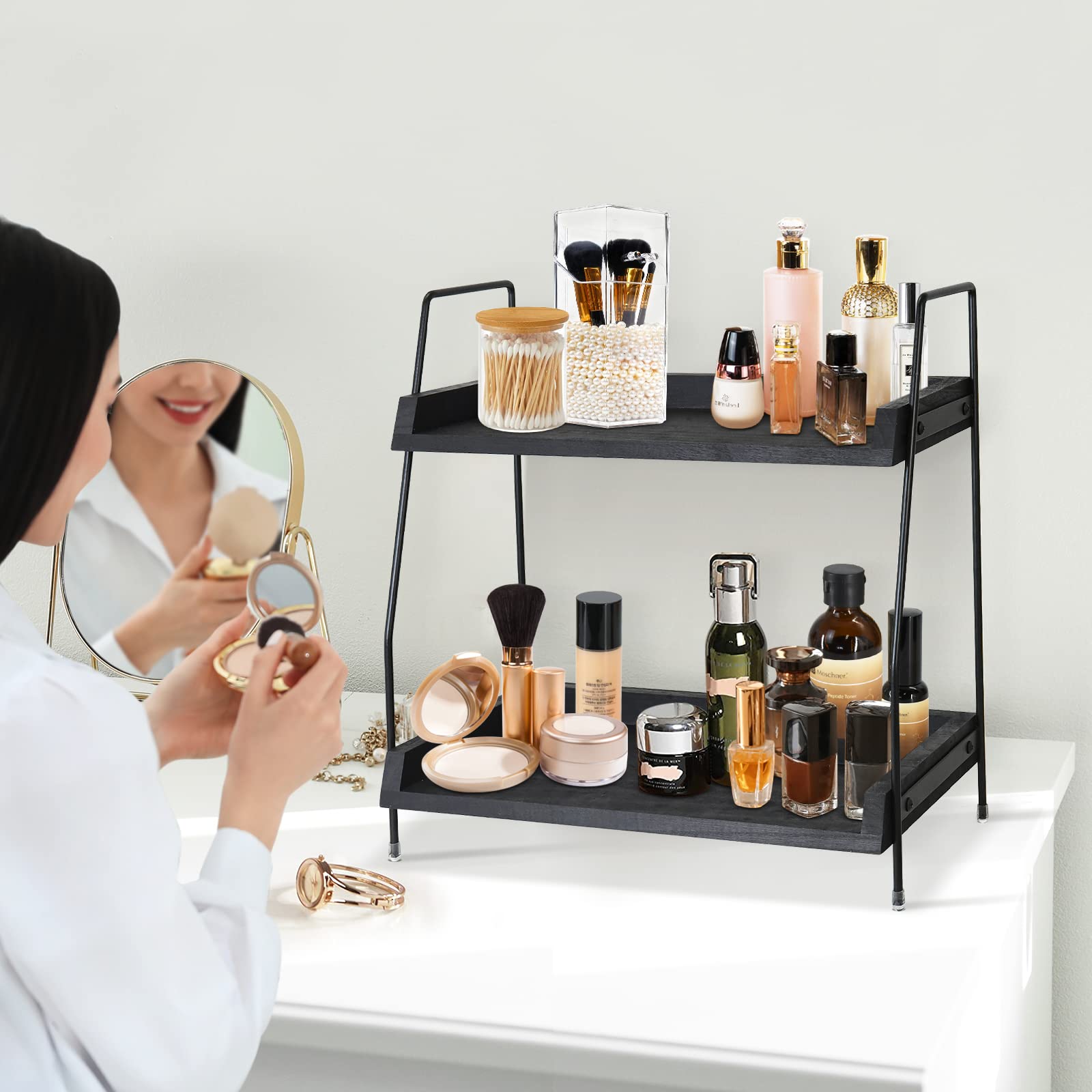 Premium Coffee Bar Organizer - Countertop Kitchen Shelf for Coffee Station, Condiment Storage & Cup Lid Holder | Multi-Purpose for Kitchen, Bathroom & Office (Black)