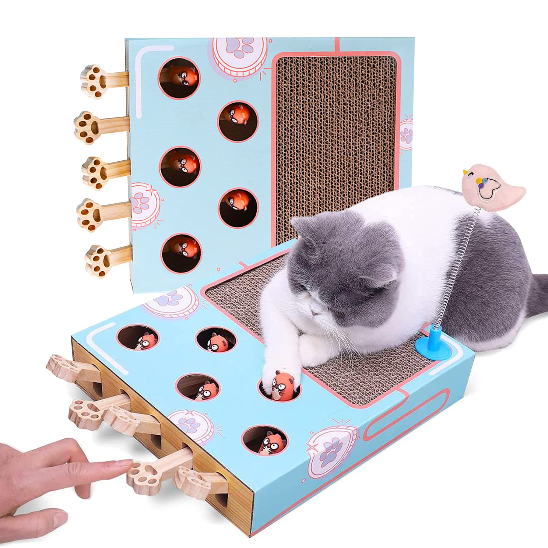 Interactive Cat Toys for Indoor Cats - Whack a Mole Game with Scratching Pad & Cardboard Box - Fun Boredom Relief & IQ Training Toys for Kittens - Perfect for Playtime, Exercise, and Mental Stimulation