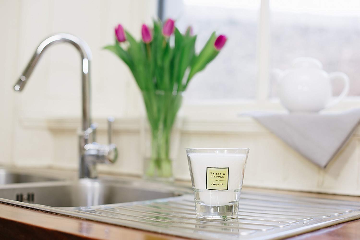 Bailey & Brooke Honeysuckle Scented Glass Tumbler Candle - Home Decor, Relaxation Gift, Aromatherapy for Bedroom & Living Room