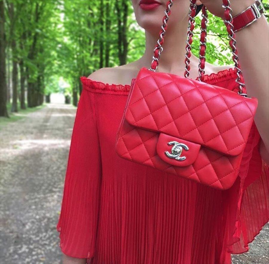 Chanel Classic Flap Clutch with Chain - CWC Caviar Leather in Red with Silver-Tone Hardware | Luxury Evening Bag for Women, Perfect for Parties & Special Occasions