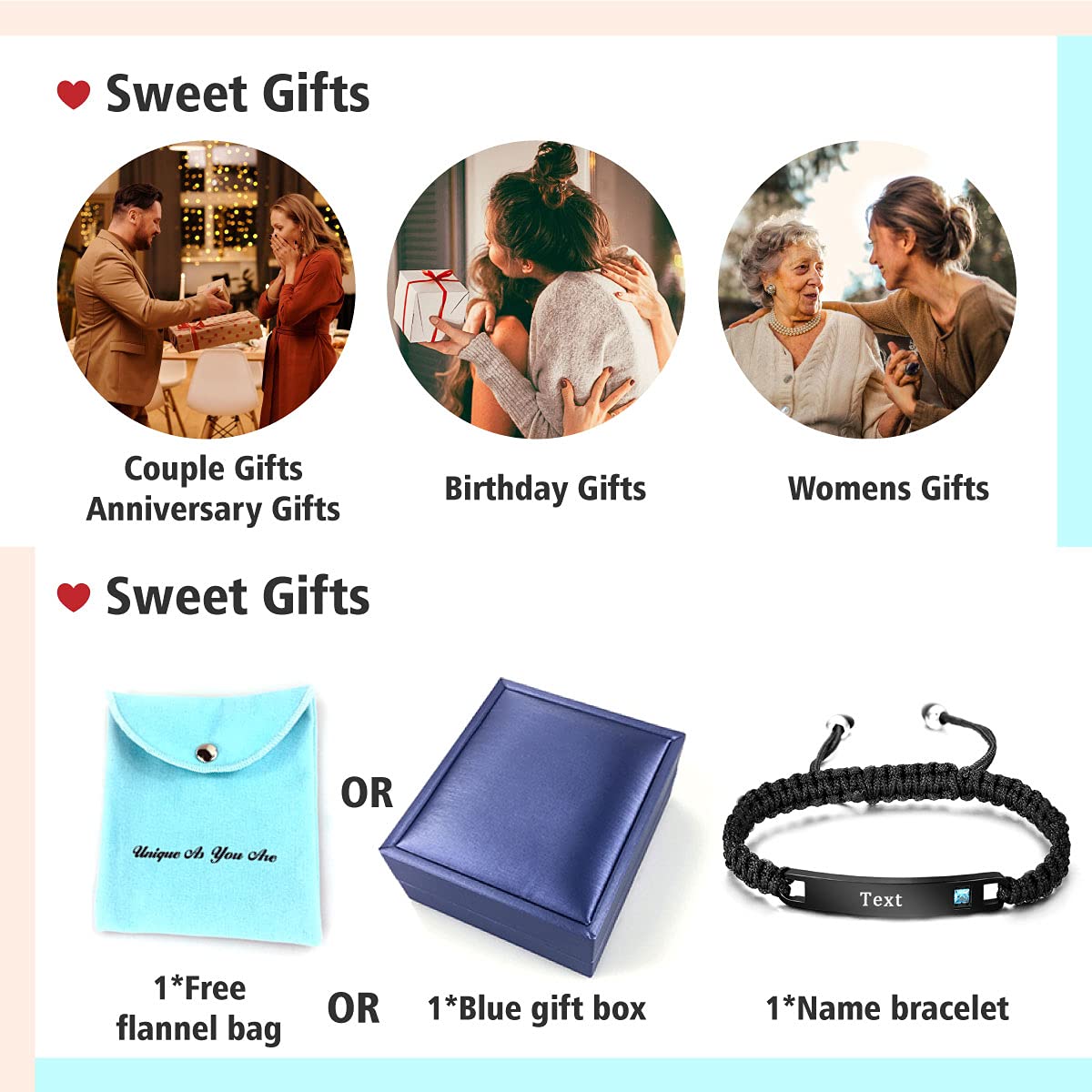 Personalized Couples Bracelet for Women & Men - Custom Engraved Name & Promise Words - Romantic Relationship Bracelet - Unique Gift for Him & Her - Perfect for Anniversaries, Valentine's Day & Special Occasions