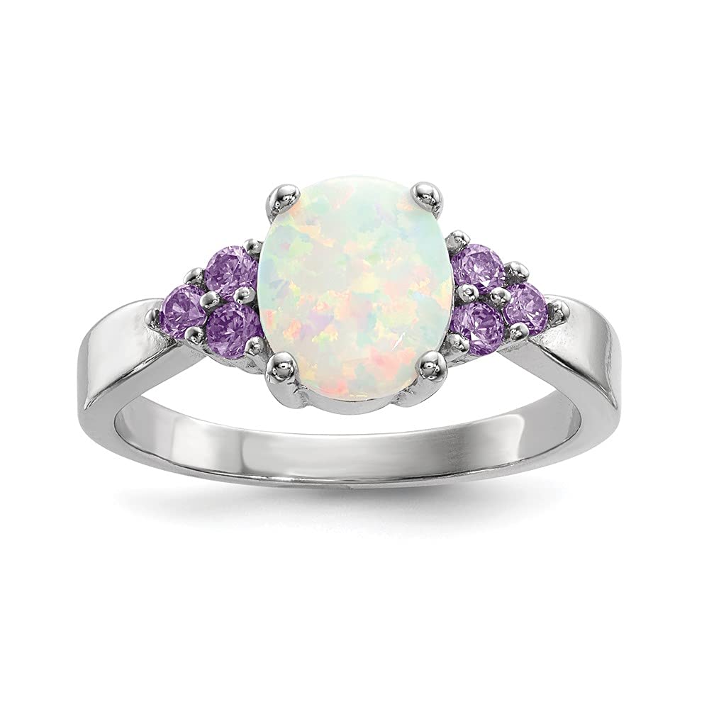 925 Sterling Silver Oval Lab-Created Opal & Purple Cubic Zirconia Ring for Women | Elegant Fine Jewelry Gift for Her | Perfect for Anniversaries, Birthdays & Special Occasions