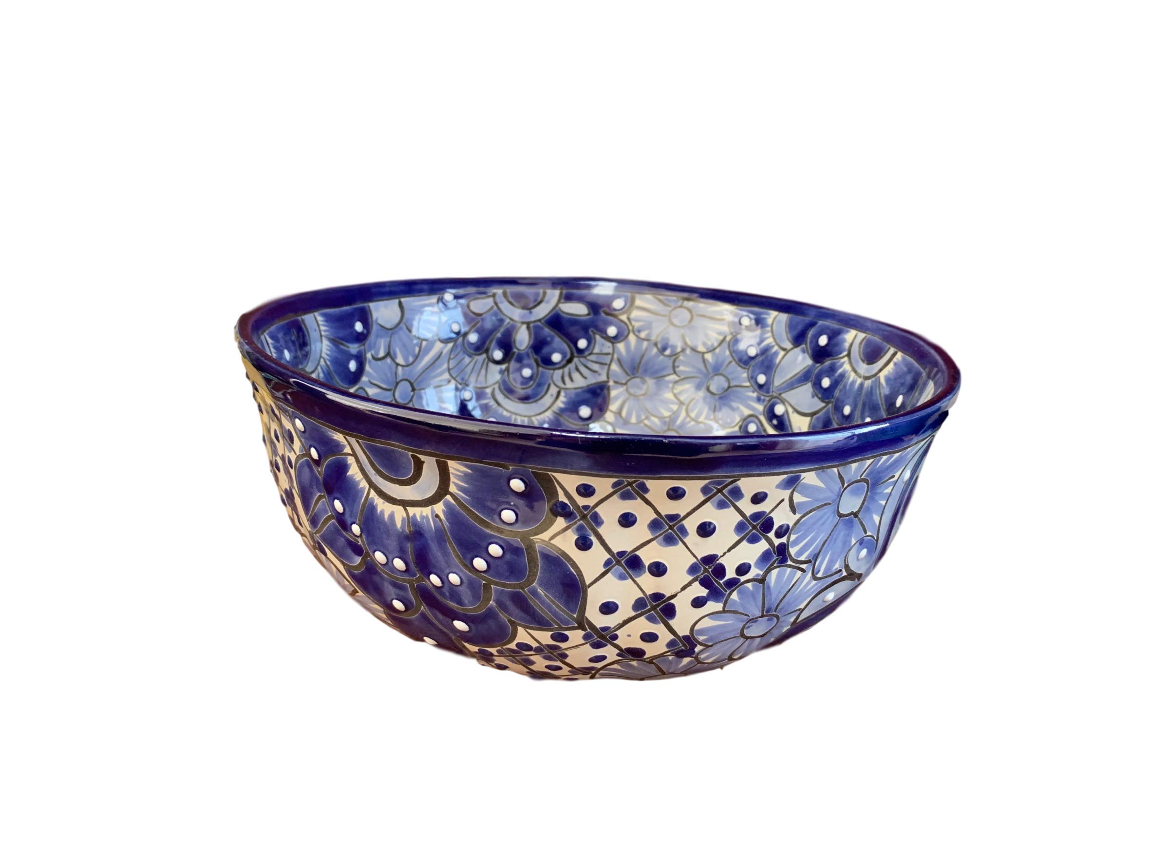 Handpainted Blue and White Mexican Decorative Bowl - 13