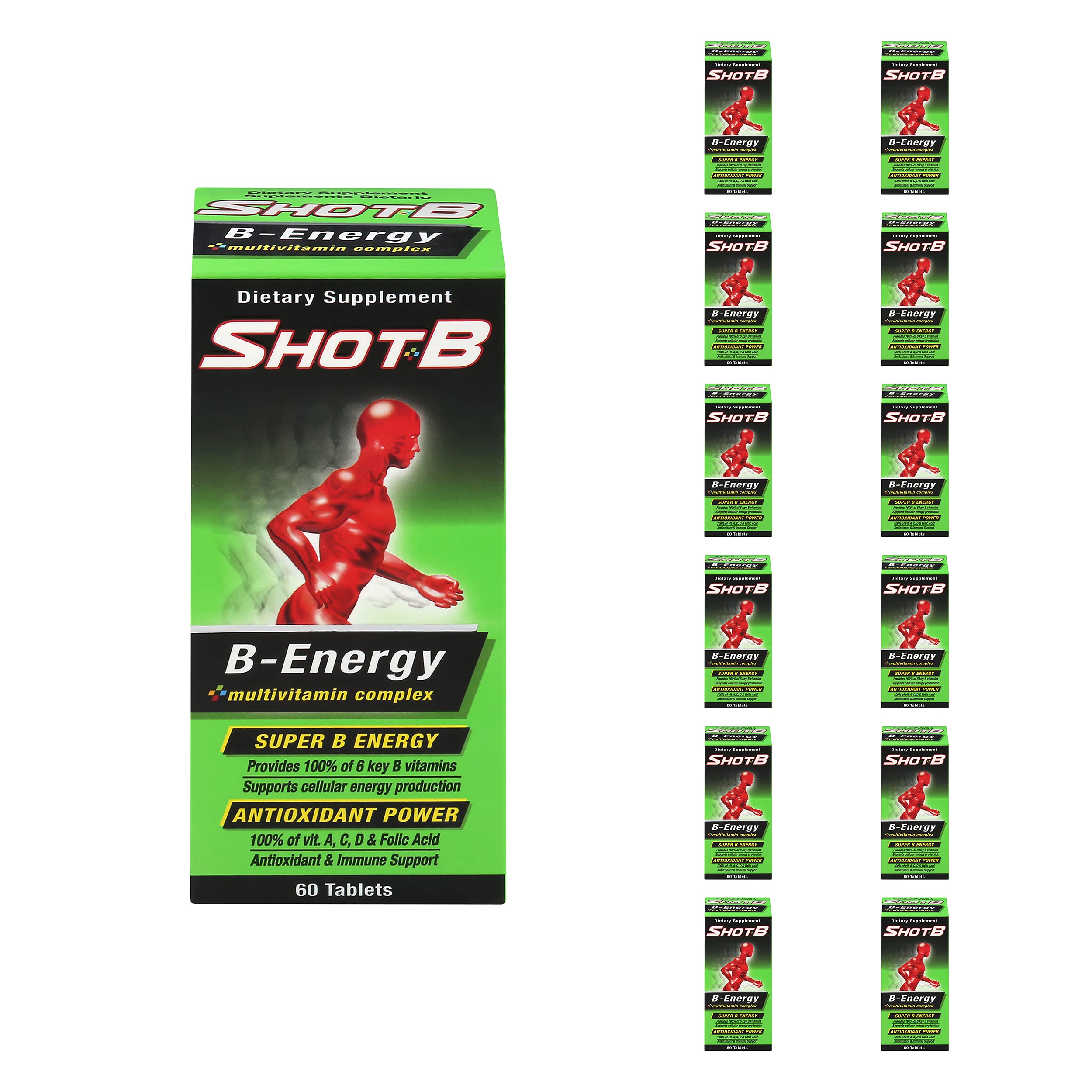 Shot B Energy Multivitamin Supplement - 60 Capsules (Pack of 12) for Daily Energy Boost, Immune Support & Vitality | Perfect for Busy Professionals, Athletes & Active Lifestyles