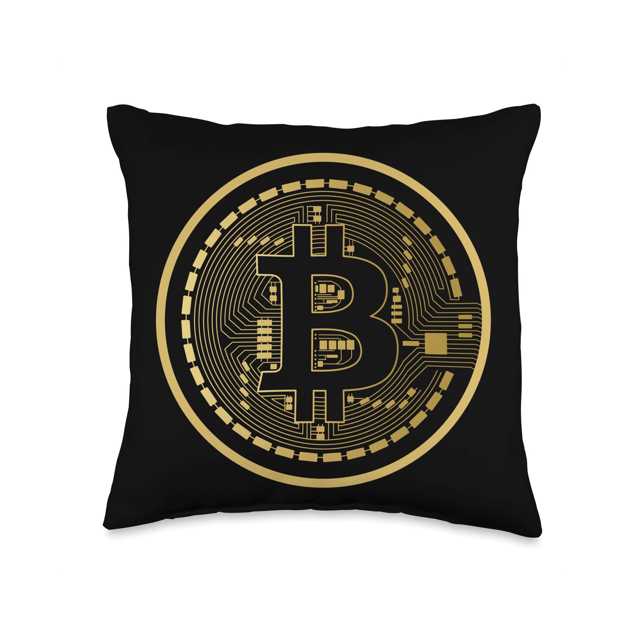 Bitcoin Cryptocurrency BTC Coin Blockchain Money Throw Pillow - Decorative Cushion for Crypto Enthusiasts, Home Office & Gaming Room Decor