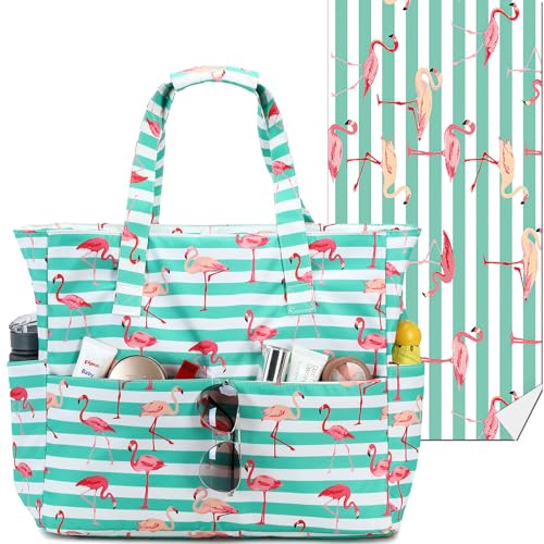 Beach Towel-pink Flamingo Blue